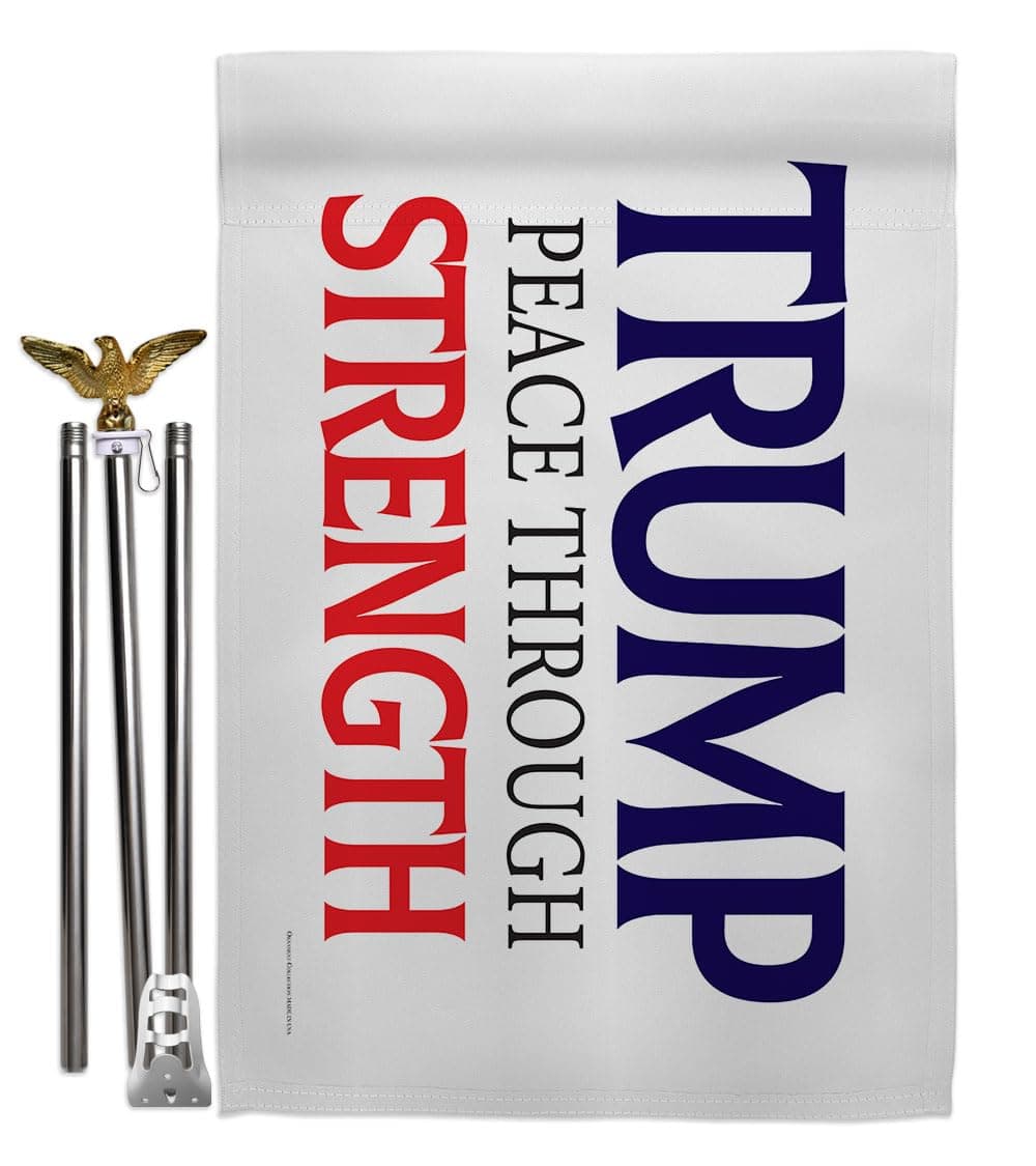 Trump Peace Through Strength Flag Eagle Pole Kit Garden Sign Wall Decor Home Patio Tapestry 2024 Rally Shooting President 47 MAGA Yard Outdoor Patriotic Decoration Republican Gifts Made in USA
