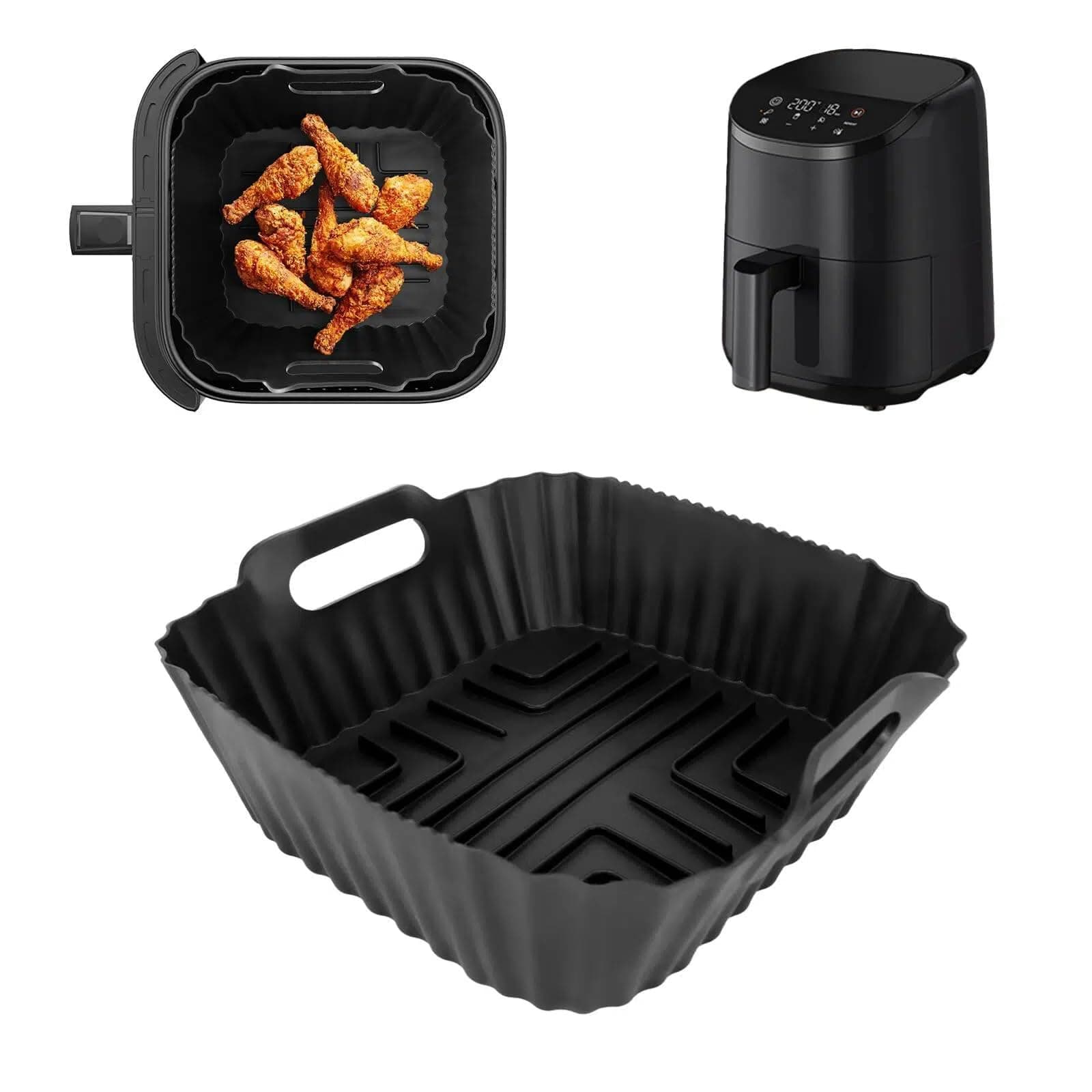 Silikonform Heißluftfritteuse Zubehör für COSORI Heißluftfritteuse klein 2L, Mini-Airfryer für 1 Person, Air Fryer Silikon Einsatz, Backform Zubehör für COSORI CAF-LI211