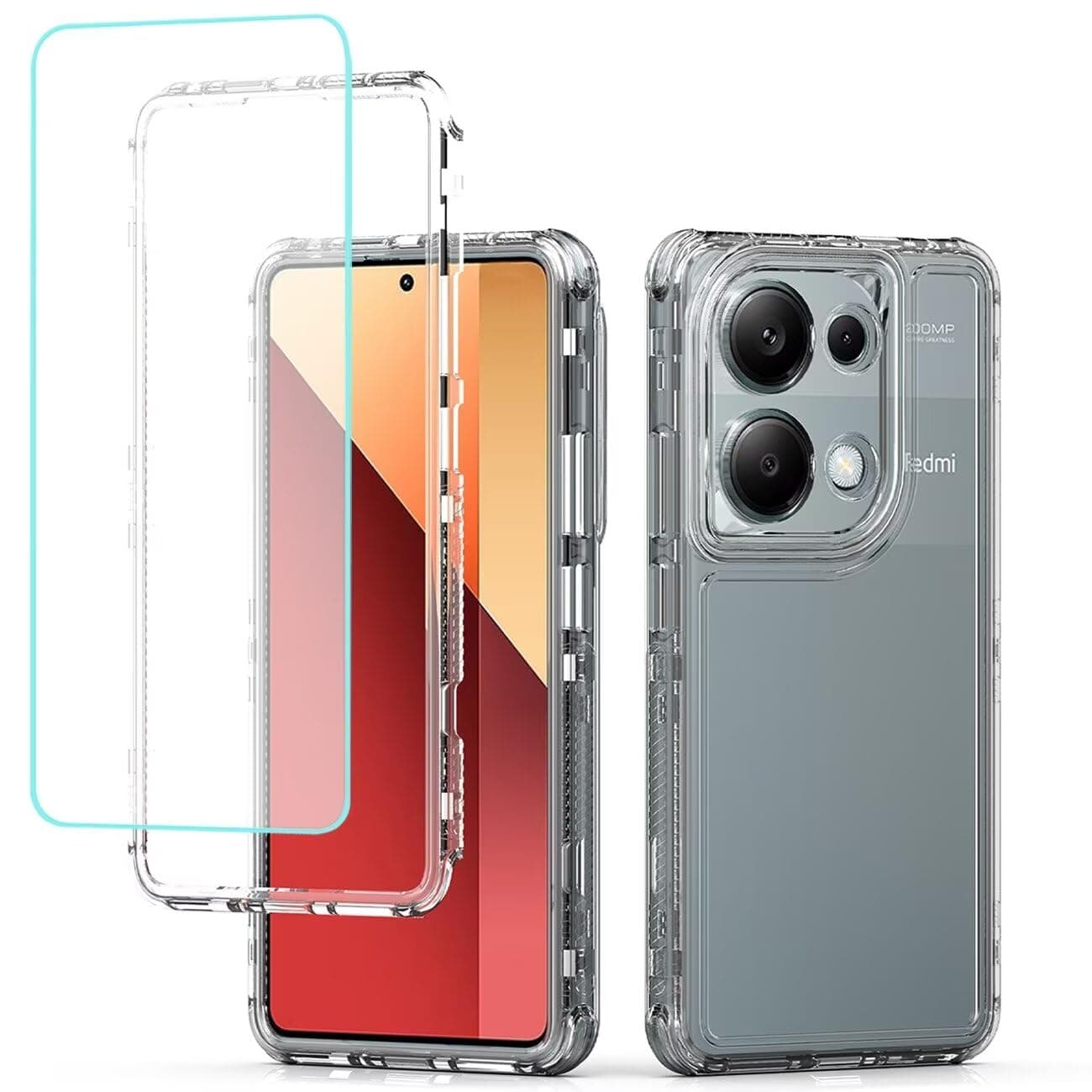 Yodueiv for Redmi Note 13 Pro 4G Case, Poco M6 Pro 4G Case with Tempered Glass Screen Protector, Crystal Clear Full Body 3 Layer Heavy Duty Protective Phone Cover for Xiaomi Redmi Note 13 Pro 4G Clear