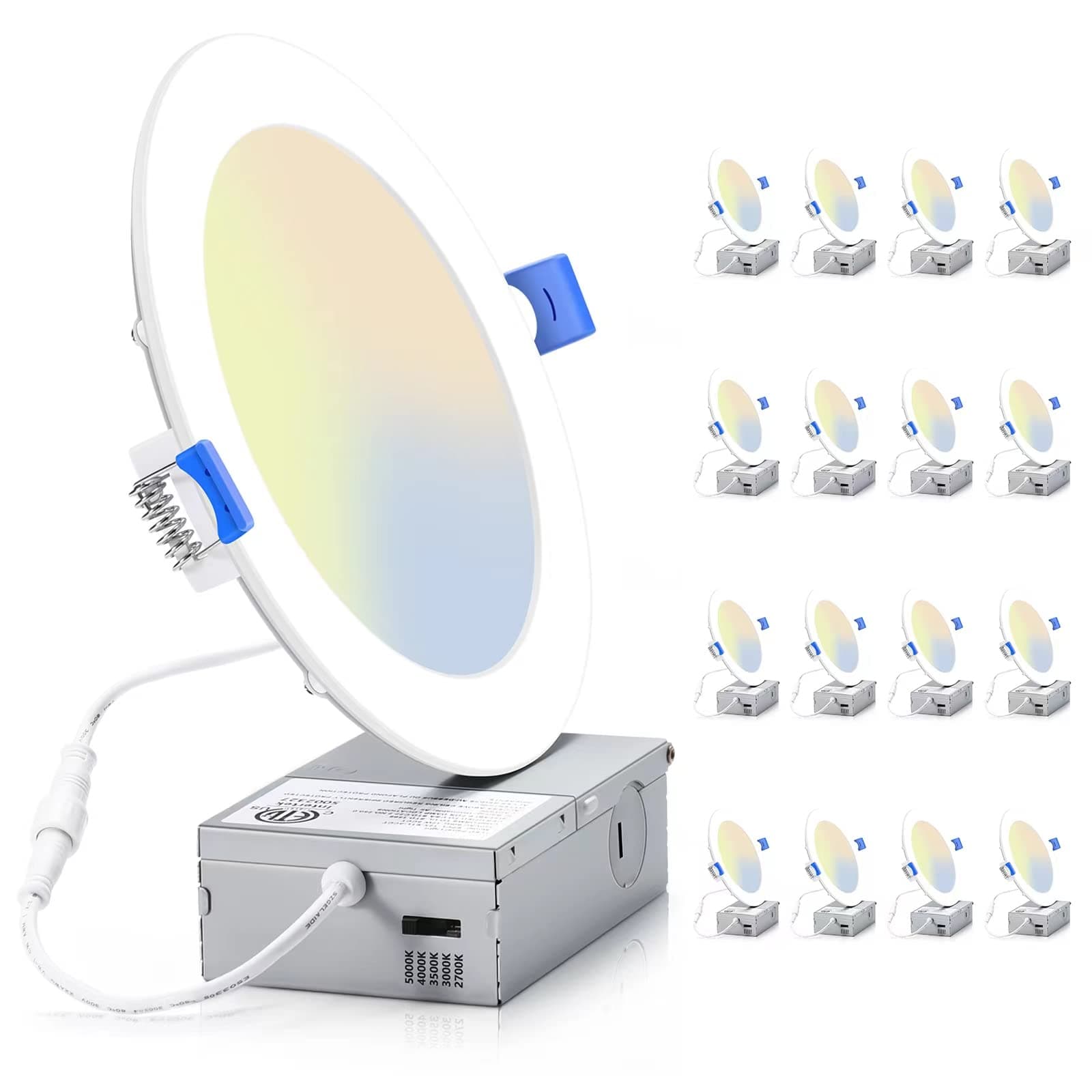 INCARLED Pot Lights 6Inch 12W 1050LM 16Pack 5CCT Slim LED Recessed Lighting