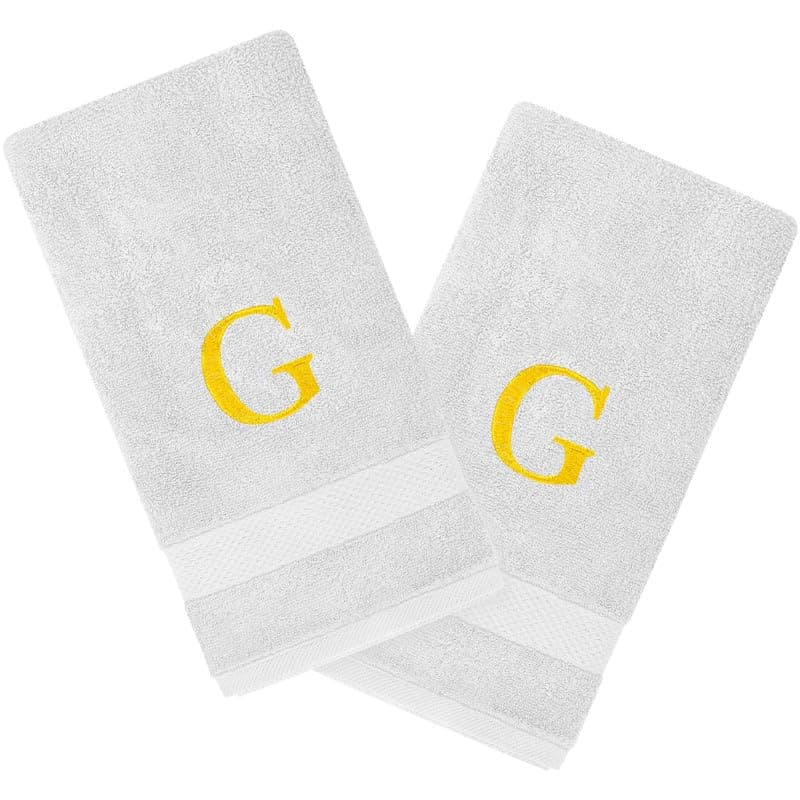 Personalized Passion 2-Pack Hand Towels Set with Monogram - 16"x27" Highly Absorbent & Soft Turkish Cotton - Monogrammed Hand Towels for Bathroom, Spa, Gym, Hotels - White with Gold Embroidery - G
