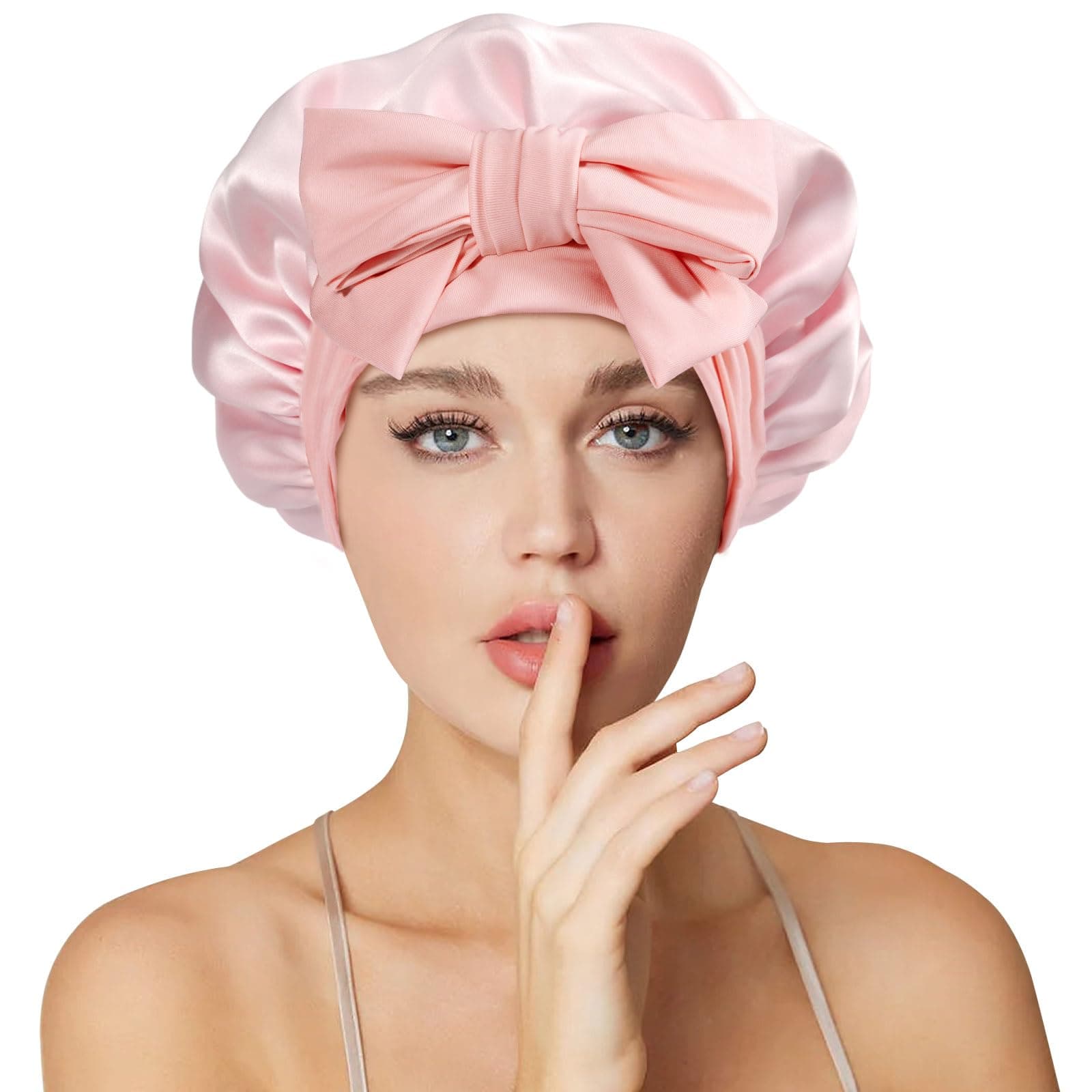 Necole 22 Momme 100% Mulberry Double Silk bonnet for sleeping women Double Layer lined Stay On Head for Hair Care with Elastic Tie Band Non-Slip Silk Turban Curly Hair silk hair cap Pink