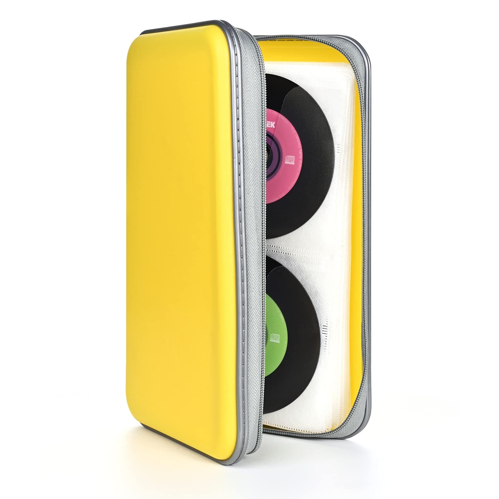 CD Case,96 Capacity DVD Case Portable DVD Hard Plastic Case Holder CD Organizer Wallet Protective DVD Storage (Yellow, 96 Capacity)