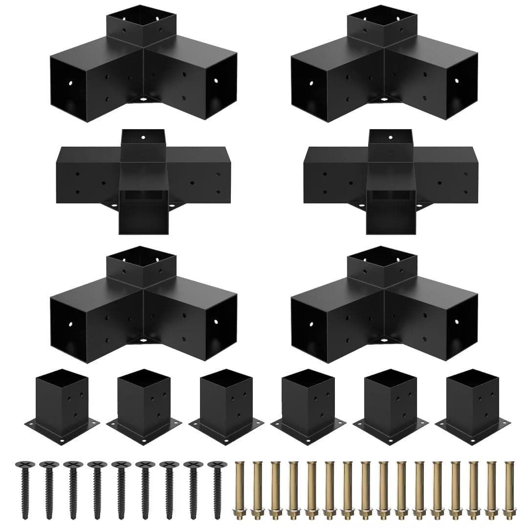 JEXALINE Heavy Alloy Steel Pergola Kit with 3-Way Brackets for 4"x 4" (Actual 3.6" X 3.6") Lumber,DIY Pergola Brackets Suitable for Pergolas,Gardens,and Metal Gazebo Kits - Includes Screws