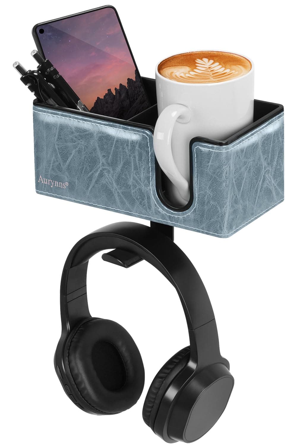 Aurynns Desk Cup Holder Clip on Pen Holder Headphone Hanger Headset Stand Rotatable Clamp Hook Under Desk (Sky Blue)