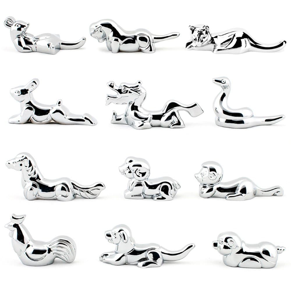 YOY Twelve Chinese Zodiac Signs Stainless Steel Chopsticks Rest or Dinner Spoon Stand Fork and Knife Holder Set of 12