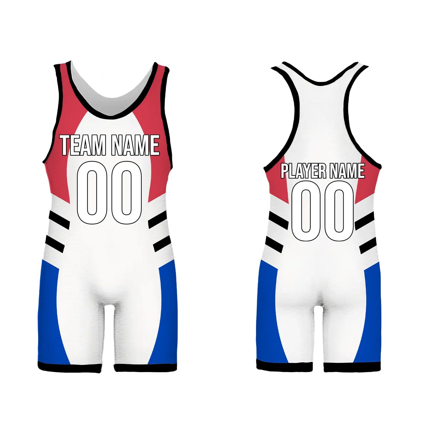 SGS Sports Gear Custom Wrestling Singlets, Personalized Standard Design with Name & Number, Wrestling Singlets for Men, Women, Youth & Kids, Blue - Red - White - Black