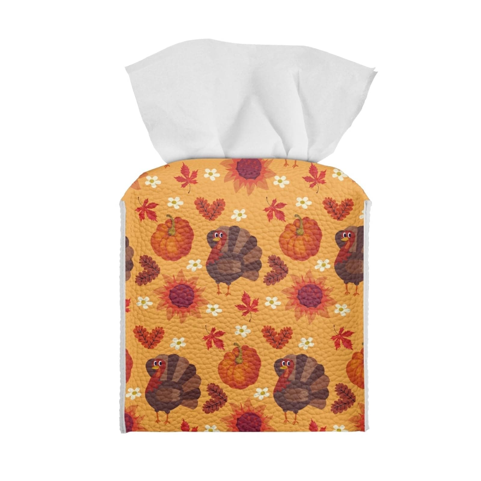 Zanxiantu Turkey Pumpkin Tissue Box Cover Holder Square Facial Tissue Case Facial Paper Organizer Dispenser for Bathroom Bedroom Living Room Decor Thanksgiving PU Leather Napkin Boxes Covers