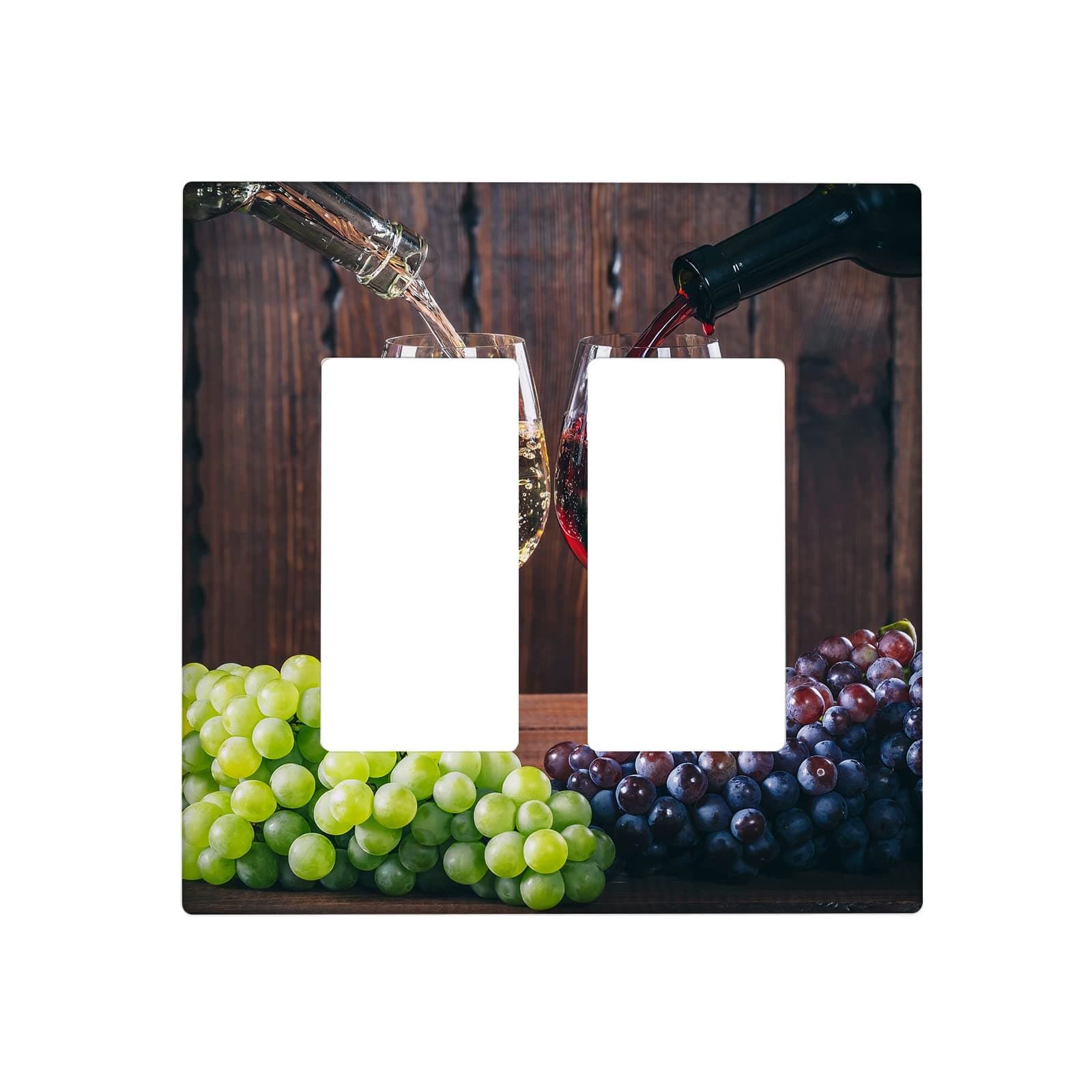 Wine 2 Gang Double Rocker Light Switch Plate Covers Decorative, Grapes Red White Wine Wooden Wall Plate Decora Switchplate Faceplate for Kitchen Bedroom Living Room Decor