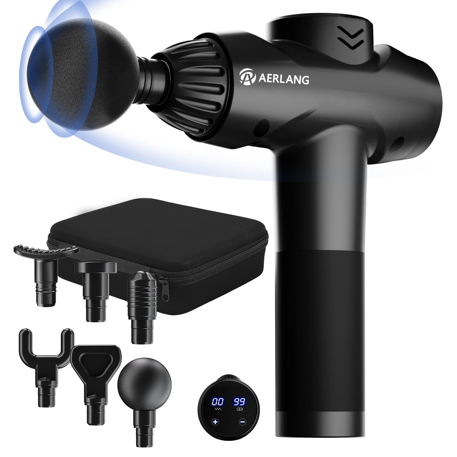 AERLANG Massage Gun,Mothers day gifts ideas Percussion Massage Gun, Muscle Handheld Deep Tissue Massager (Black)-– Six Different Adjustable Heads for Different Muscle Groups - 20 Speed Option