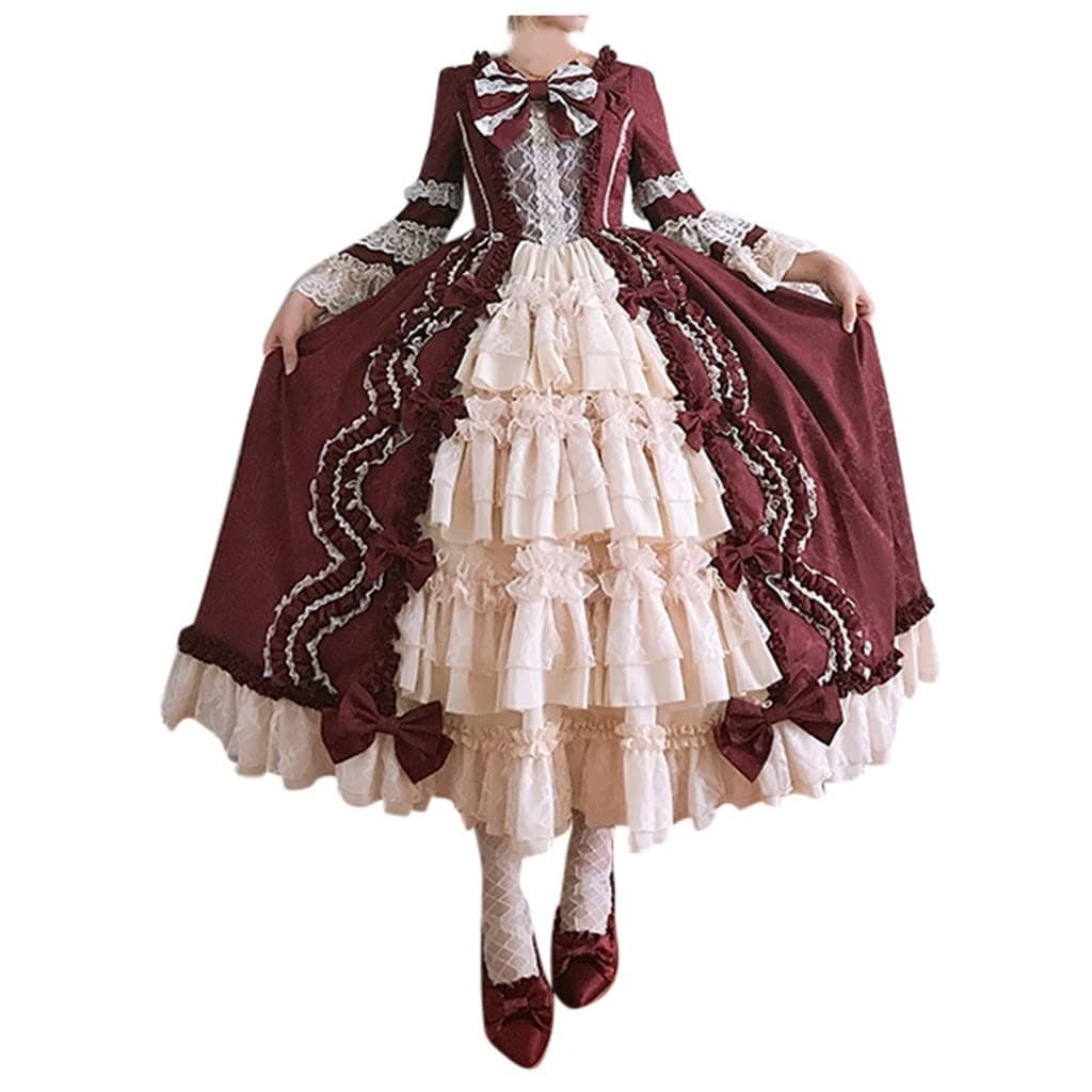 SHOPESSA Women's Victorian Gown French Lolita Dress Princess Costume Renaissance Dress Flare Sleeve Court Cosplay Red