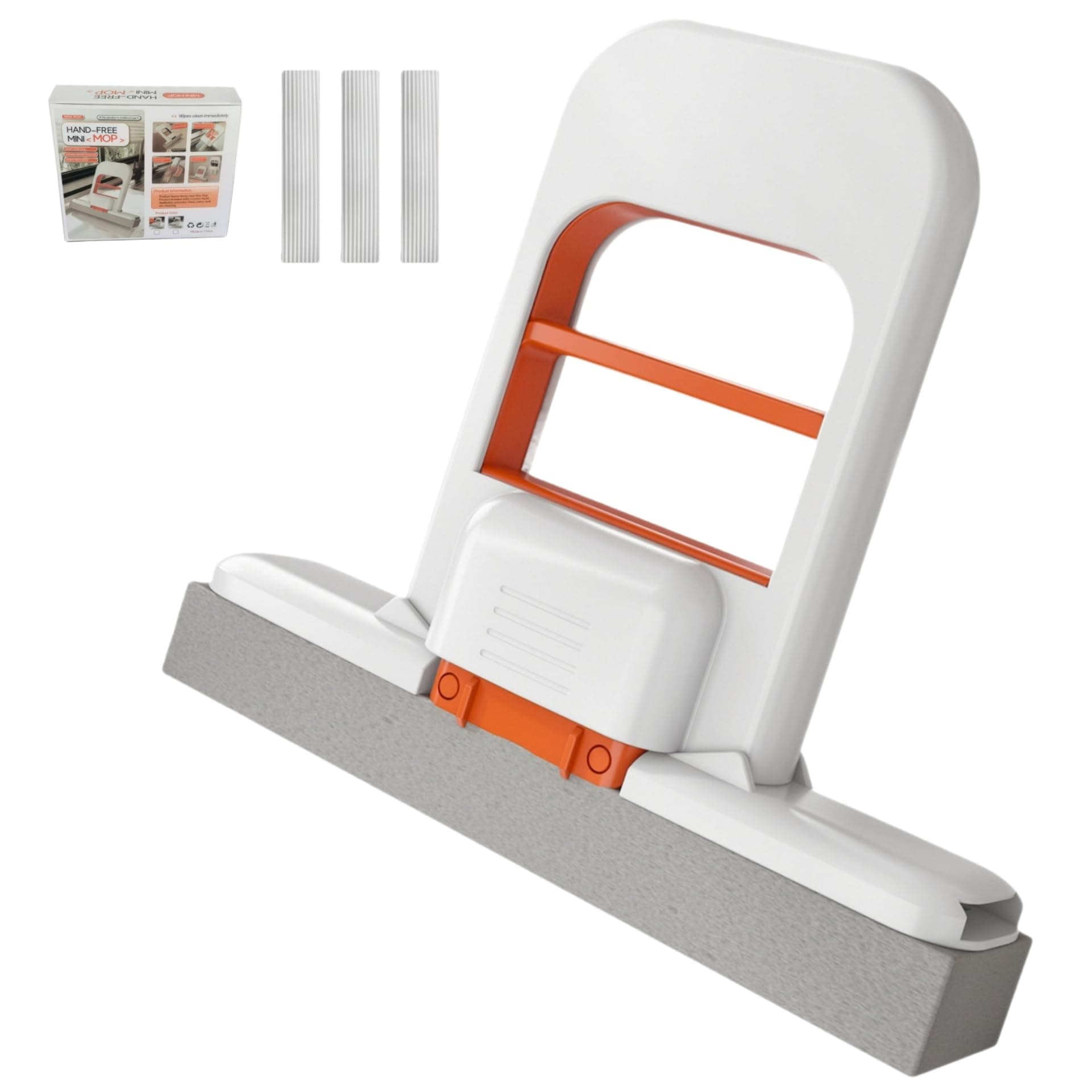 2025 New Mini Foldable Desktop Mop, Portable Cleaning Sponge Mop, One-Hand Self-Squeeze Sponge Mini Mop, Wet/Dry for Kitchen, Bathroom, Glass, Desktop & Tight Spaces (Orange + 3 Replaceable Sponges)