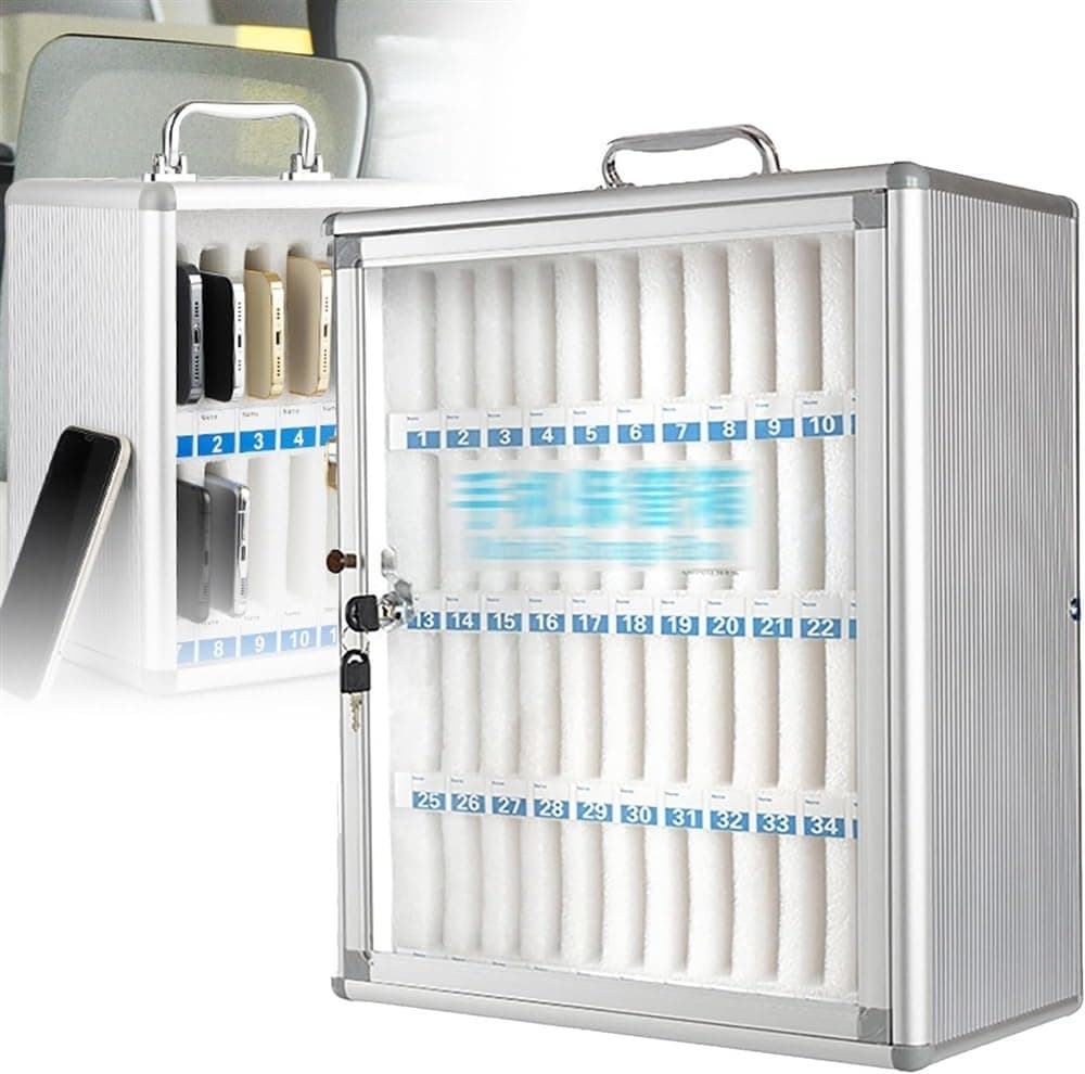 Cell Phone Storage Box Aluminum Alloy, Mobile Phone Cabinet Meeting Room Cell Phone Locker Capacity, Cell Phones Storage Cabinet for Office School Classroom Factory(48slots)