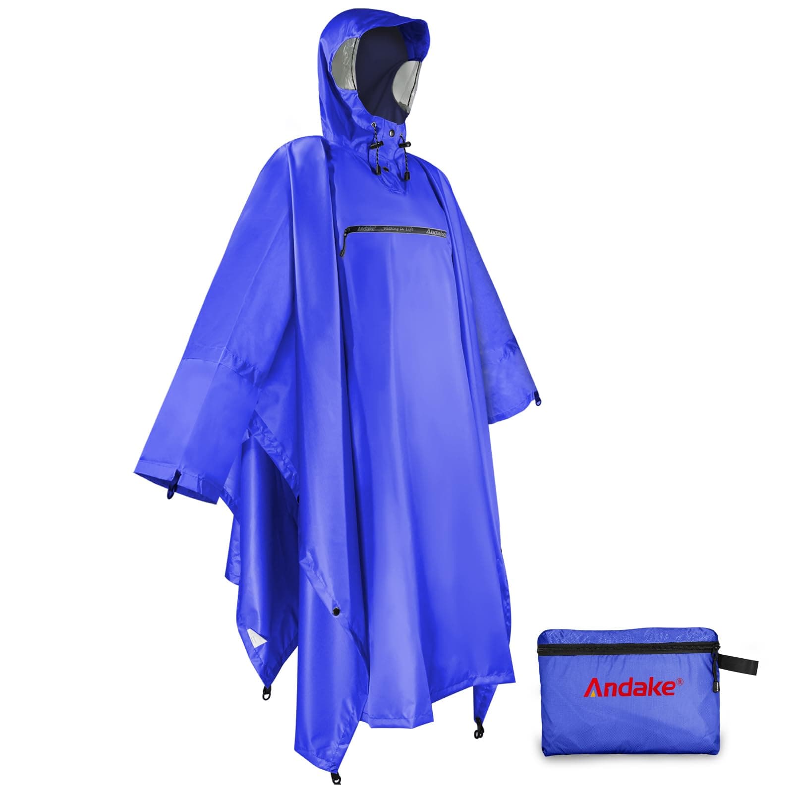 Andake Rain Poncho Waterproof Adult, Lightweight Reusable Raincoat Women Unisex with Hood for Hiking, Camping, Cycling, Outdoor Activities (Navy blue)