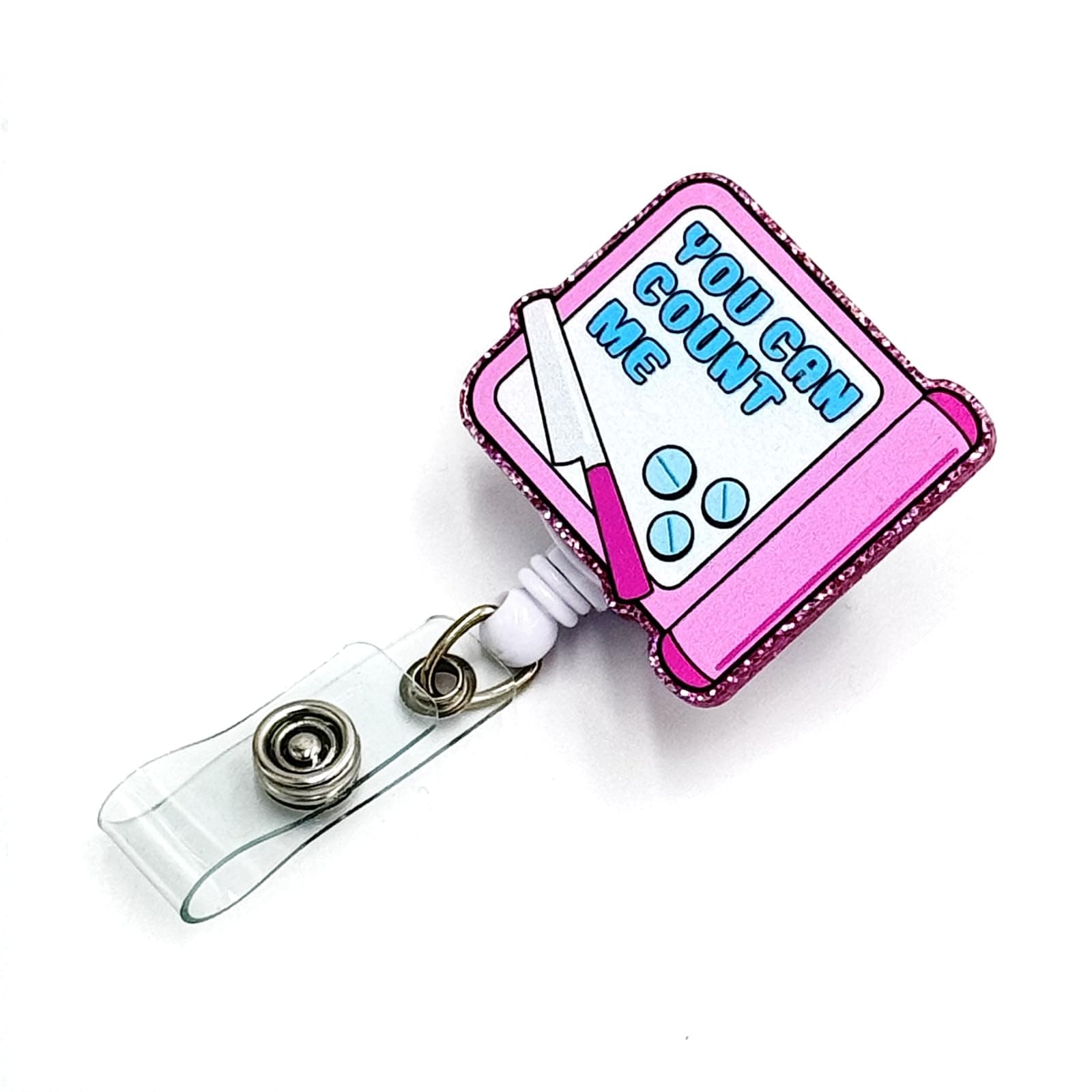 Badge Reel Retractable with Alligator Clip Medicine Dividing Tray Badge Clip Funny Acrylic Badge Accessory for Nurse Pharmacist Pharmacy Medical Office