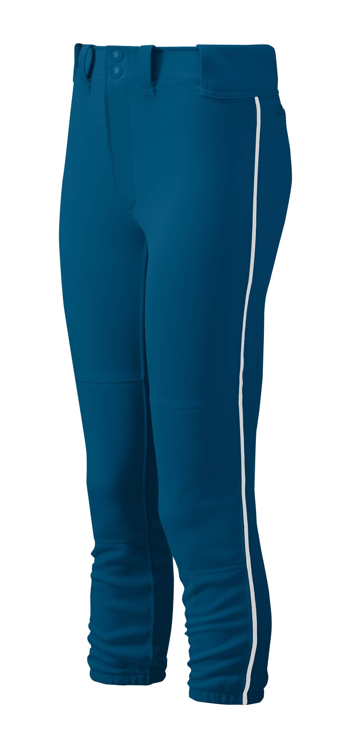 Mizuno Girl's Belted Piped Softball Pant, Navy-White, Medium