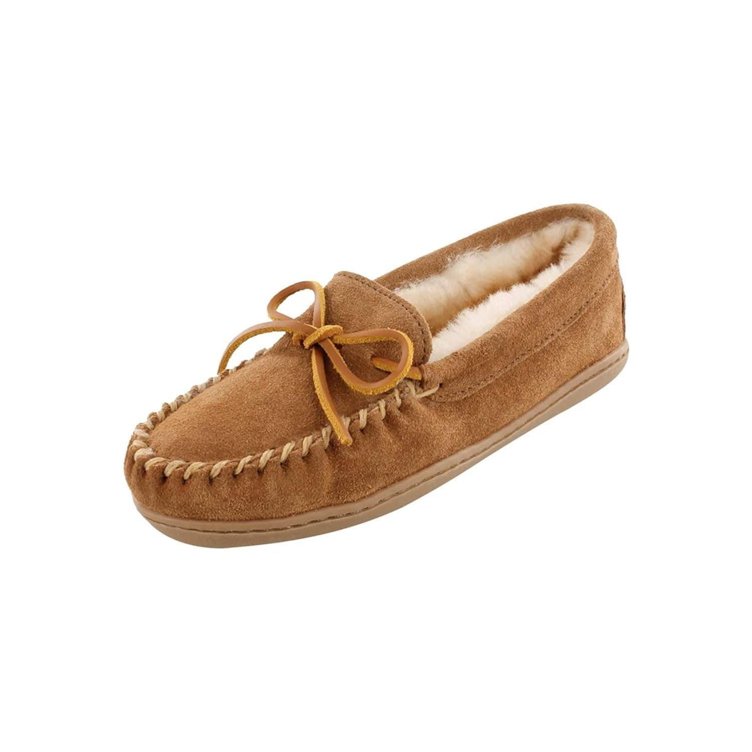 Minnetonka Women's Sheepskin Hardsole Moccasin Golden Tan 6 W