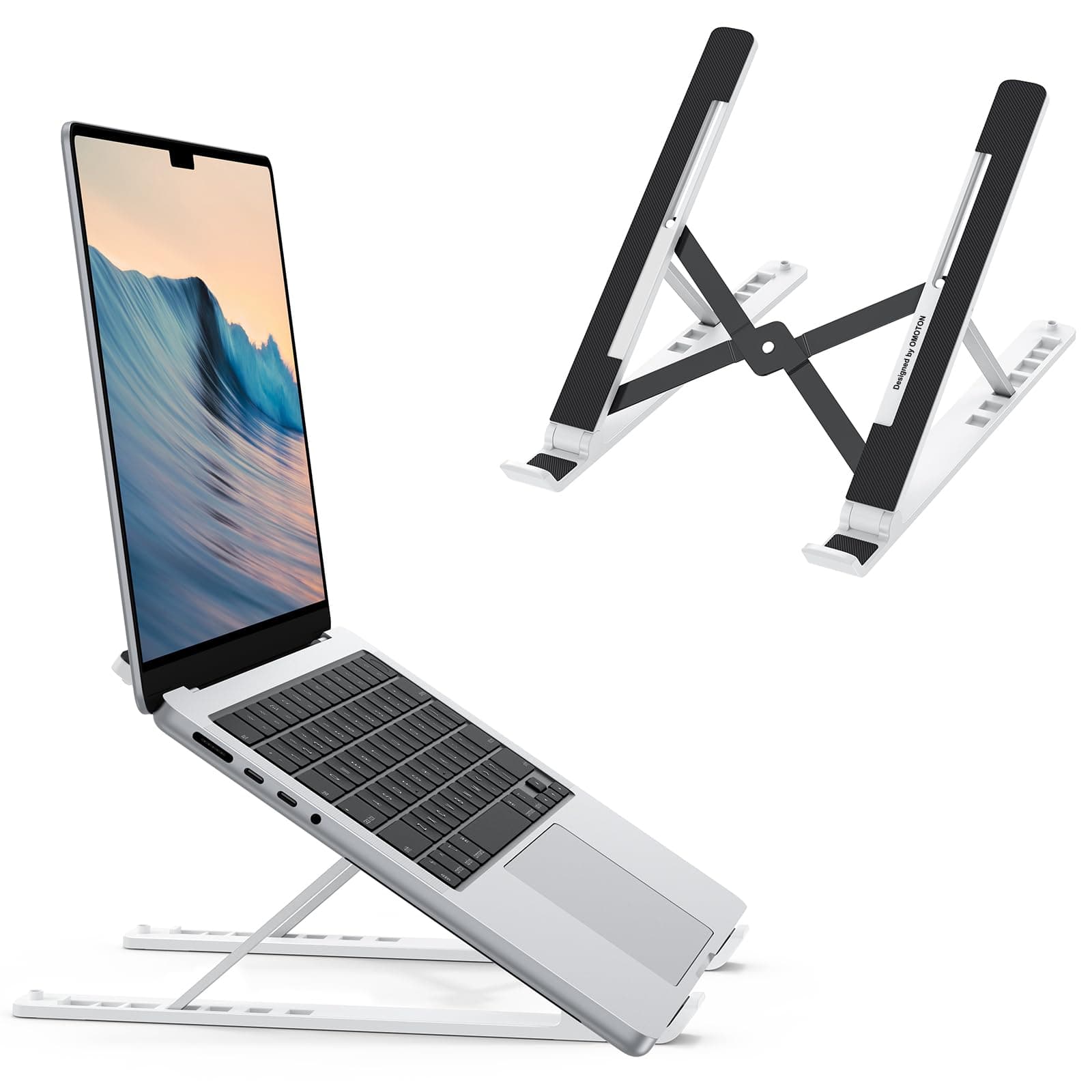 OMOTON 7-Level Adjustment Laptop Stand, ABS Ergonomic Riser for Desk, White