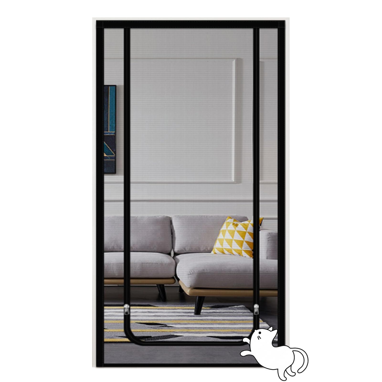 RiupFloh Cat Screen Door 39X79in Pets Proof Screen Door Mesh Door Screen with Zipper for Kitchen Patio Door Curtain Keeps Flies Out Hook & Loop,Black