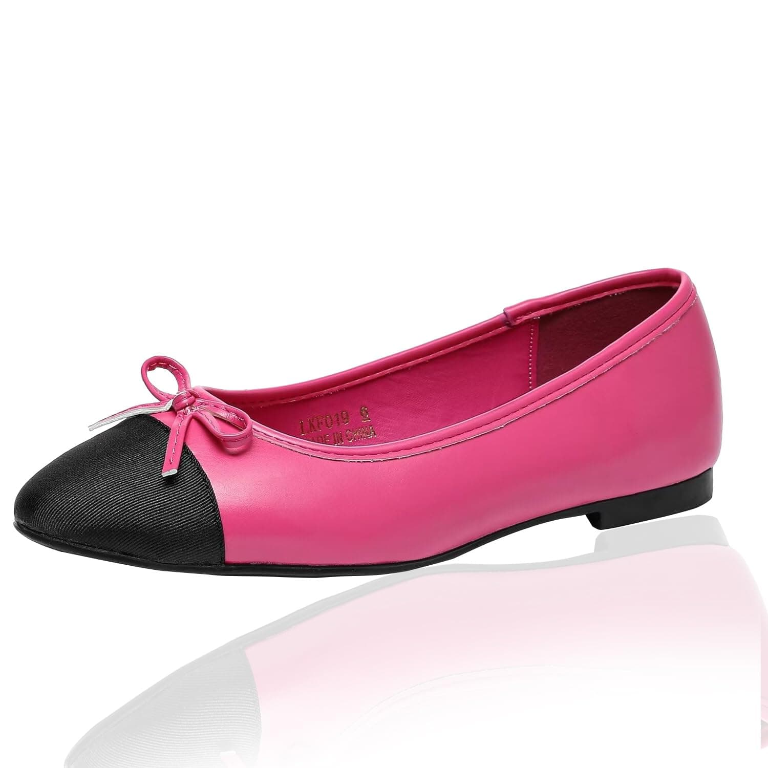 Lryweisy Women's Flats Two-Tone Mary Jane Bow Knit Ballet Comfortable Dressy Shoes, Peach/Black, 8