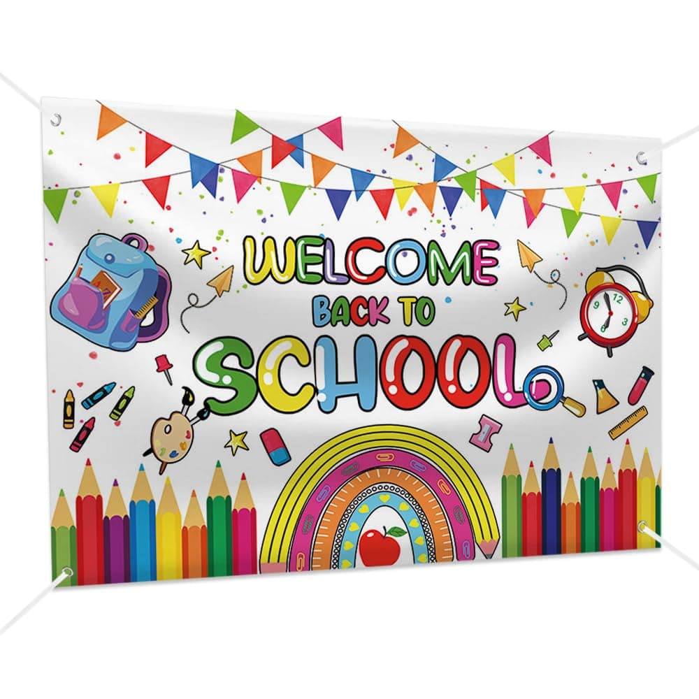 MEHOFOND 7x5ft Welcome Back to School Backdrop First Day of School Decorations Welcome Kids Students Party Decorations Welcome Back to School Whiteboard Stationery Photo Props