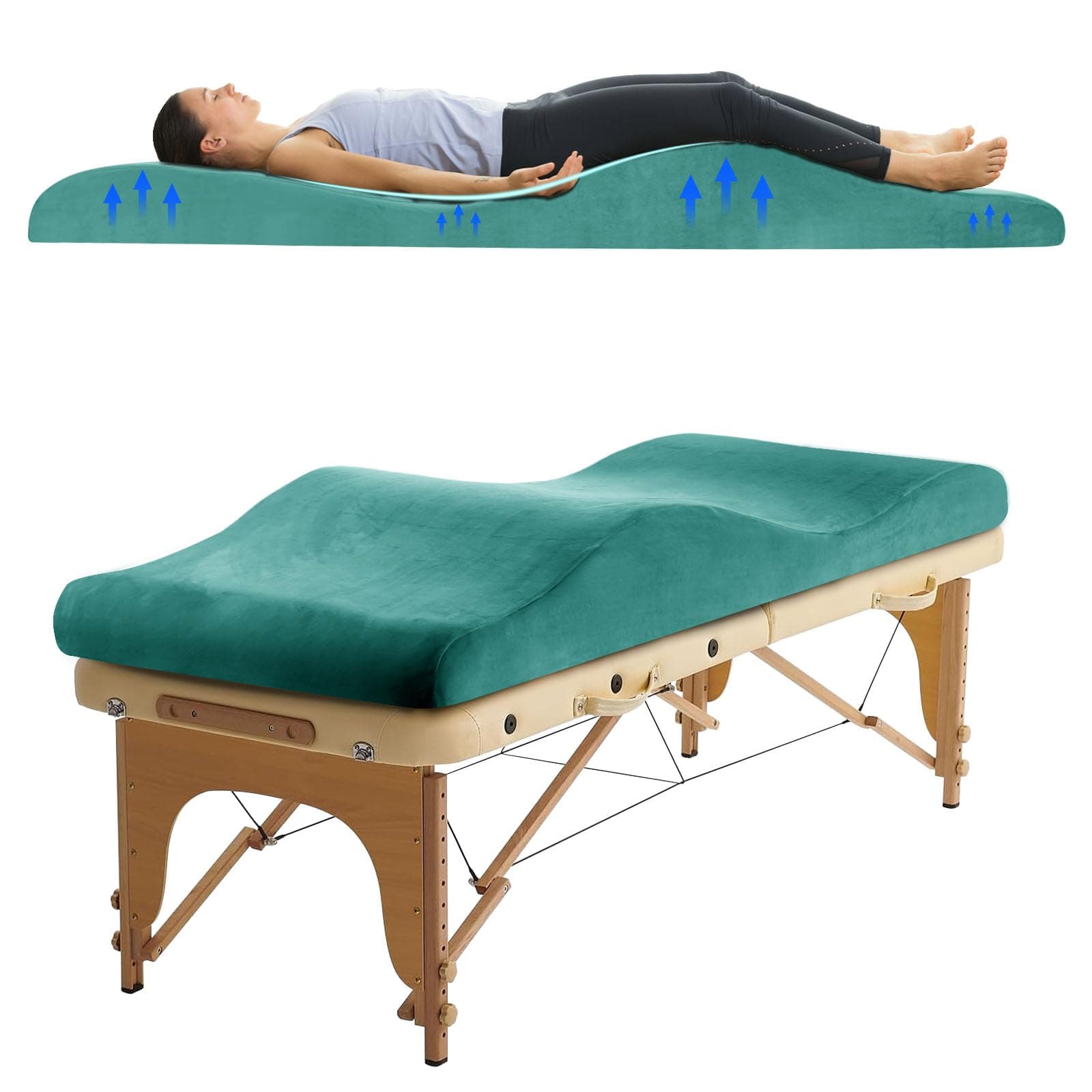 Curved Massage Table Foam Topper (Peacock Blue, 71"×24")