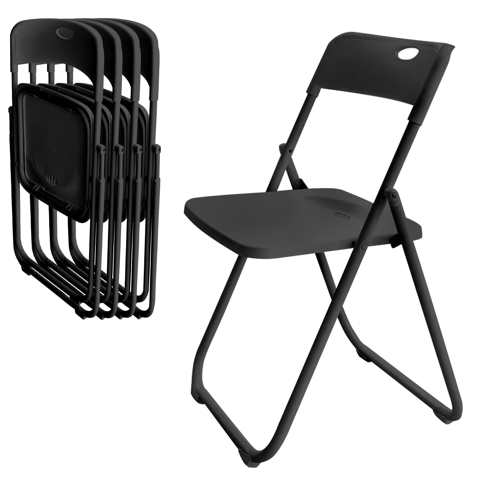 HiEthan Black Folding Chairs 4-Pack Lightweight Plastic Foldable Seat Set for Outside Party Portable Folding Chairs for Outside
