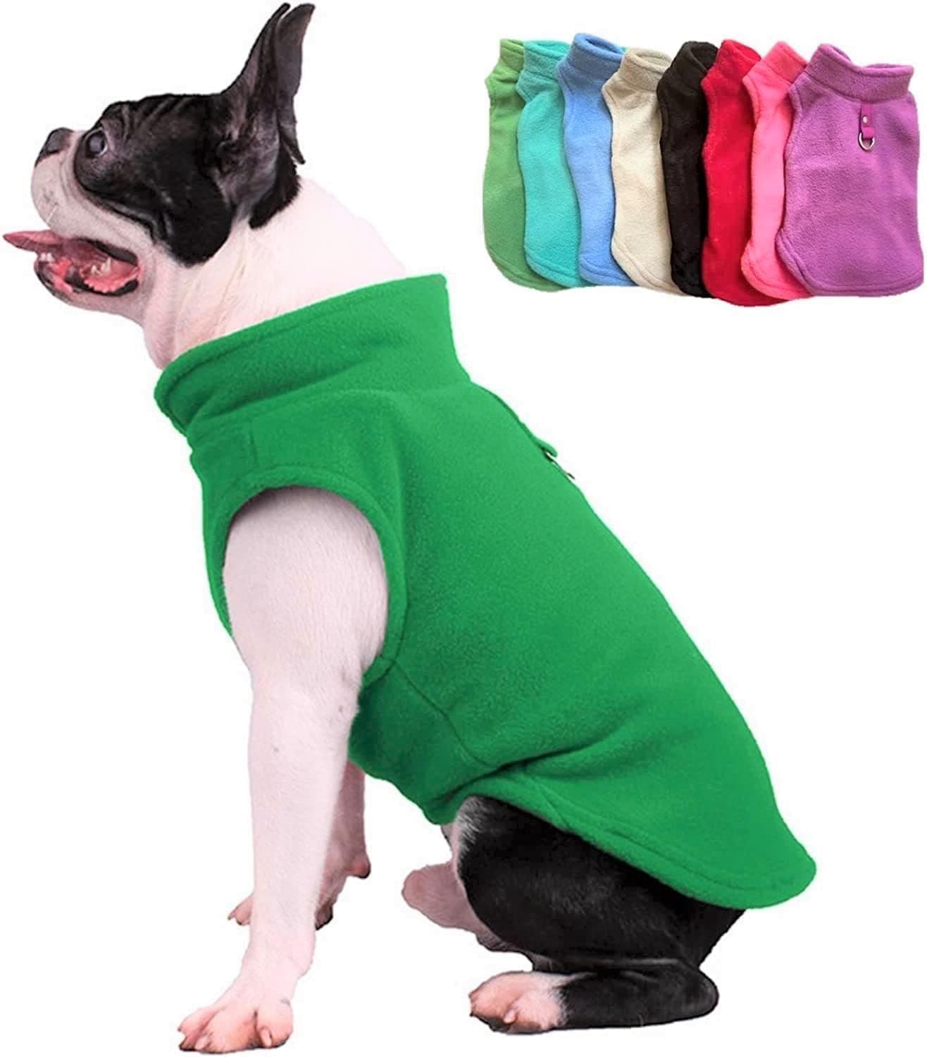 JACKO & CO Dog Fleece Vest Sweater with Leash Ring, Green Medium (6-10 lbs)