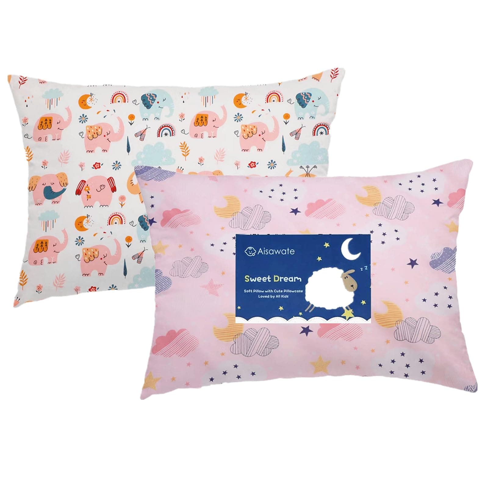 Kids Toddler Pillowcase Pack of 2, Organic Cotton Travel Pillow Case Pillowslip 14 x 20 Fits Pillows Sizesd 13 x 18 for Soft Bedding Crib Pillow Cover, Envelope Closure Baby Small Pillow Cases