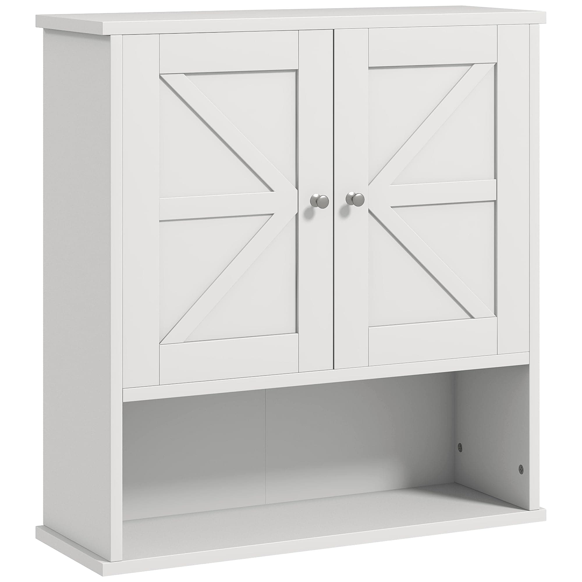 kleankin Farmhouse Bathroom Wall Cabinet Wall-Mounted Open Shelf White