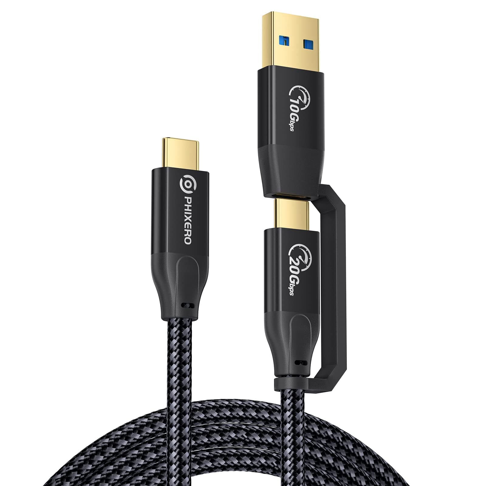 PHIXERO USB C to USB C Cable 1Ft, 20Gbps Data Transfer, 4K@60Hz Video Output, 2-in-1 USB-A/C to USB-C Cable,100W PD Fast Charging USB-C 3.2 Gen 2×2 Cable for MacBook Pro/Air/iPad Pro USB-C Monitor