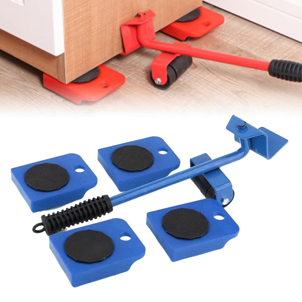 2026 New Furniture Lift Mover Tool Set, Upgrade Furniture Movers Sliders Furniture Lifter Tool, Furniture Movers with Adjustable Height Lifting Tool Lever & 4 Wheels, Mover Dolly Sliders Tool (Blue)