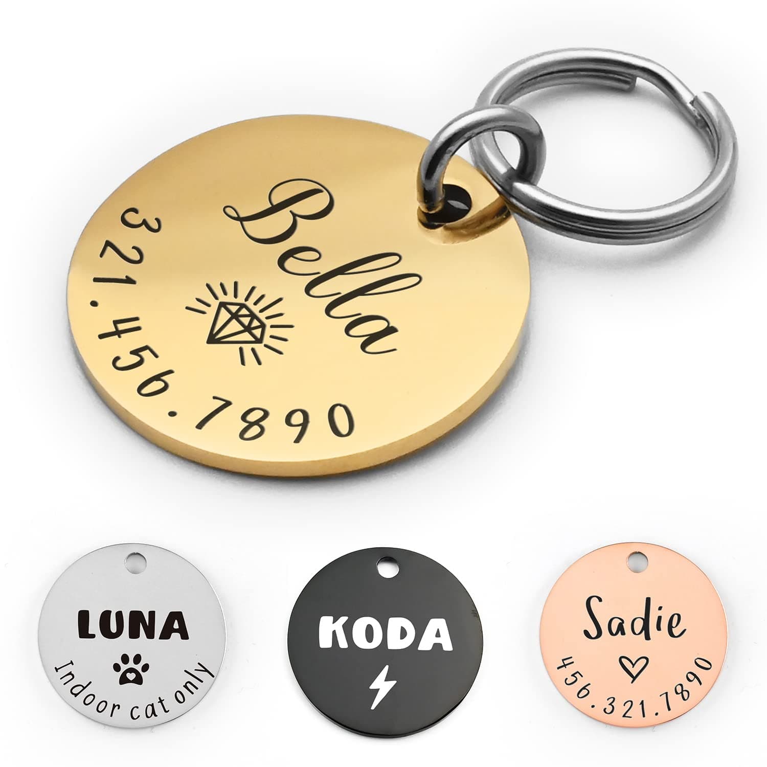 Personalized Lovely Symbols Dog Tags and Cat Tags Custom Engraved Stainless Steel Pet ID Tag (Gold, Small)