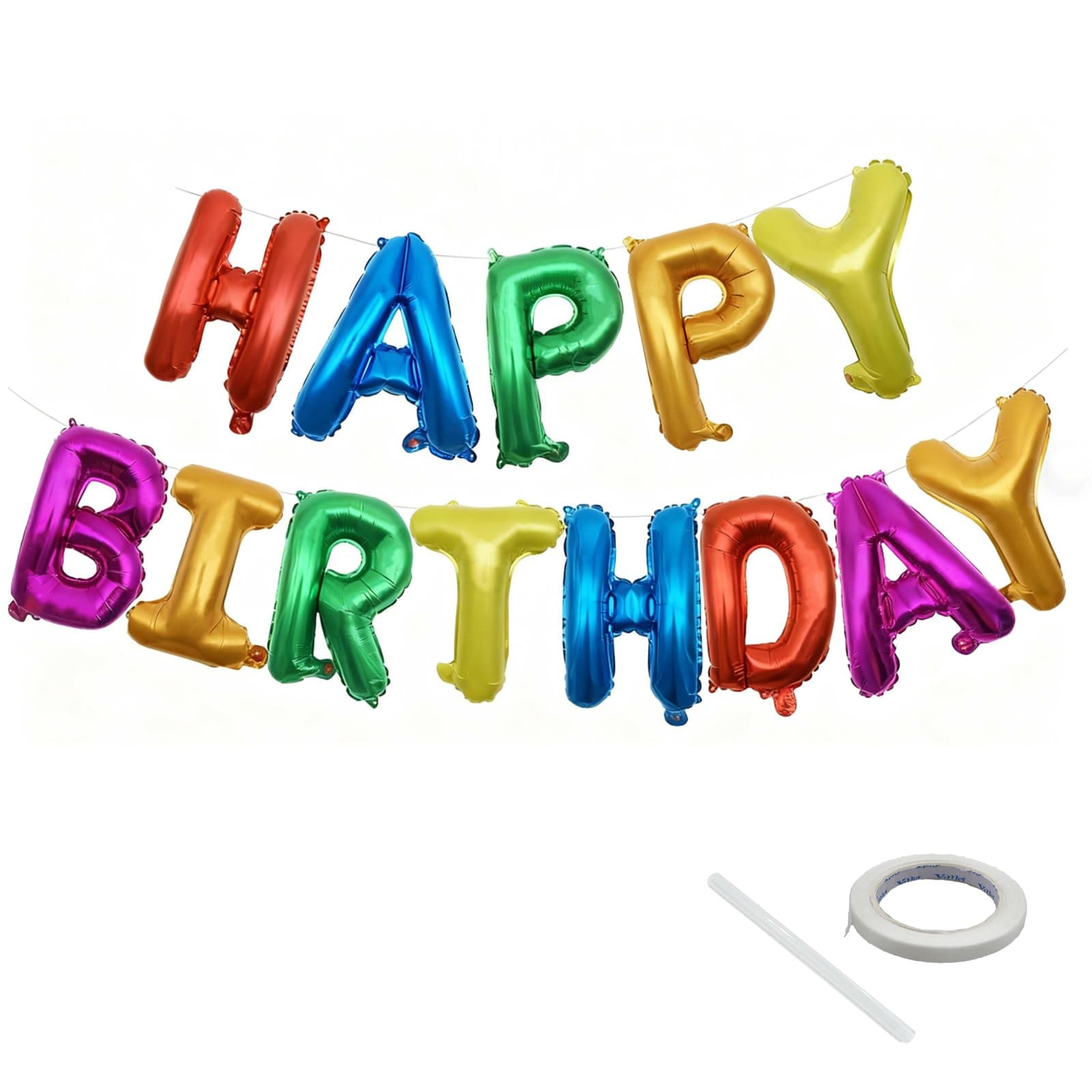 Rainbow Happy Birthday Letters Balloon Banner Kit,Usable Mylar Decorations for All Genders - Men/Women Party Supplies, Vibrant Happy Birthday Sign