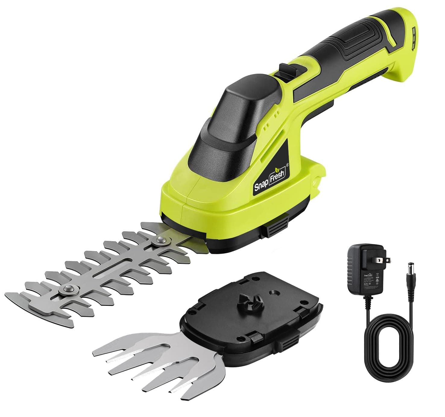 SnapFresh Cordless Grass Shear Bush Trimmer, 2 in 1 Handheld Hedge Trimmer, 7.2V Electric Grass Trimmer, Lightweight Shrubbery Trimmer Battery & Charger Included, Shrub Trimmer for Garden(Green)