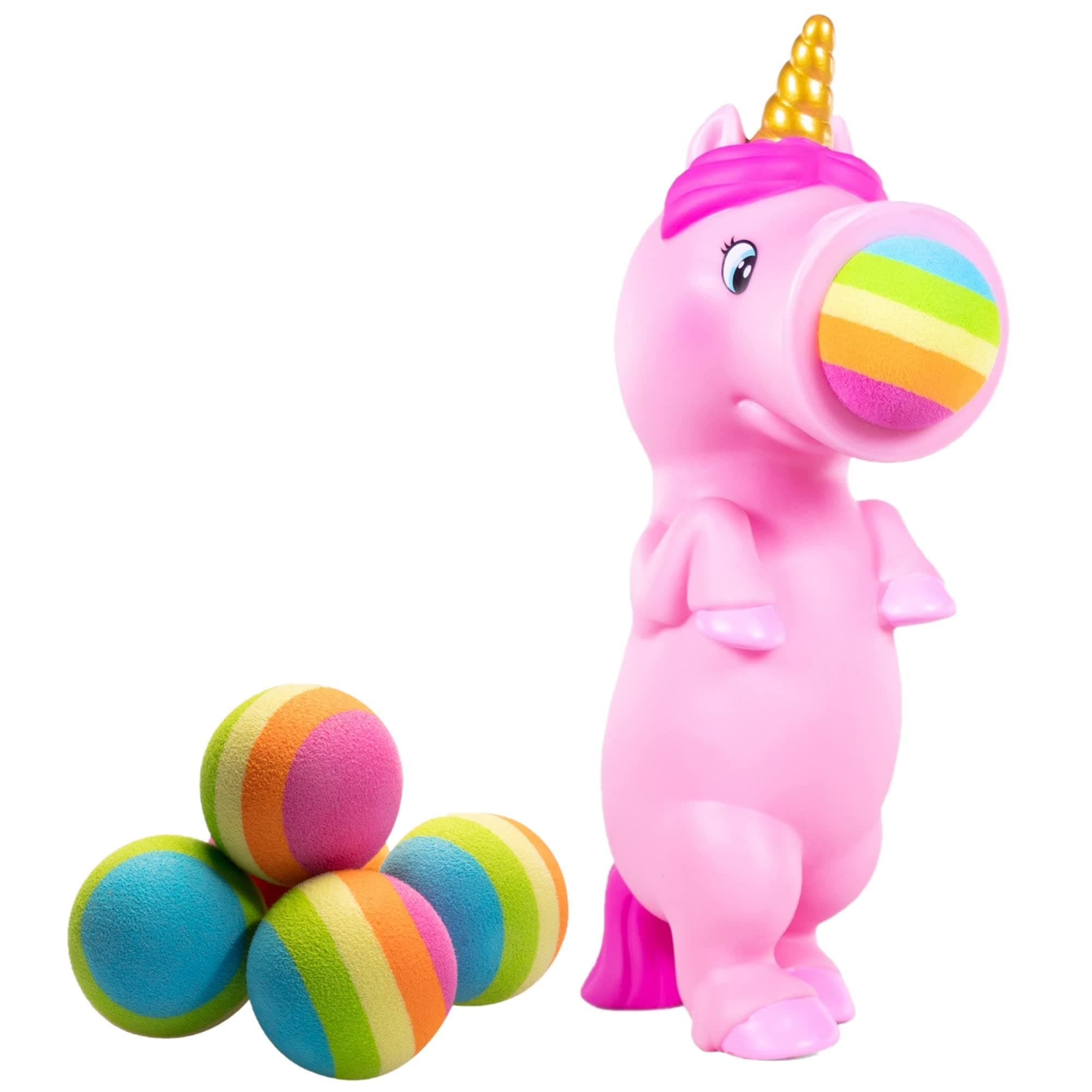 Hog Wild Soft Foam Ball Blaster Toy for Kids – Pink Unicorn Popper Shoots Up to 20 Feet – Includes 6 Foam Balls – Safe Indoor & Outdoor Play – Fun Squeeze Toy for Boys & Girls Ages 4 and Up