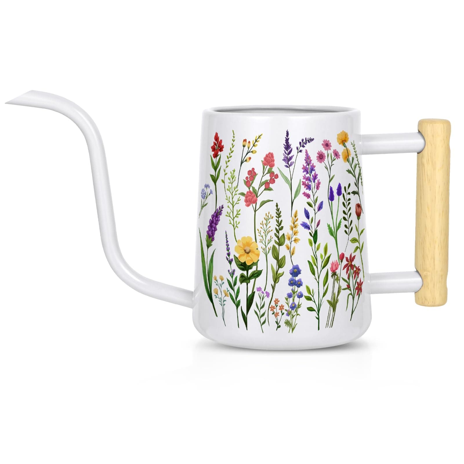 Watering Can Indoor Plants, 35 oz/1000 ml Metal Stainless Steel Watering Can Pot with Long Spout for Indoor House Plants Bonsai Garden Flower Decorative (White Flowers)