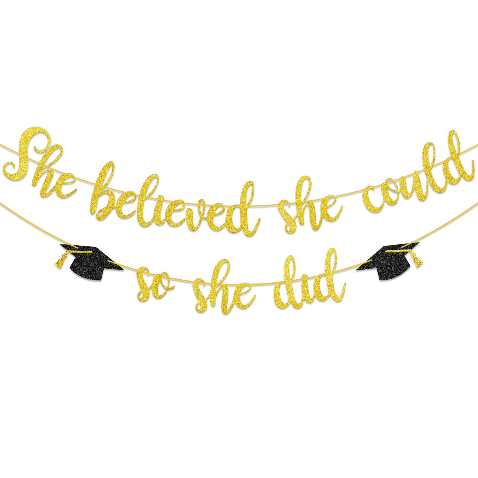 She Believed She Could So She Did Banner Decorations - Gold Glitter She Did It 2023 Garland Graduation Bunting Banner, Congrats Grad Photo Backdrop for Girls College Graduation Party Favors