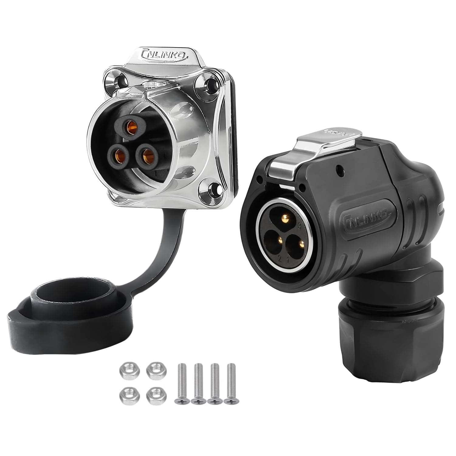 CNLINKO LP-20 3 Pin 90° Angle Waterproof Connector Electrical Power Plug Flange Panel Mount Socket for Industrial Use