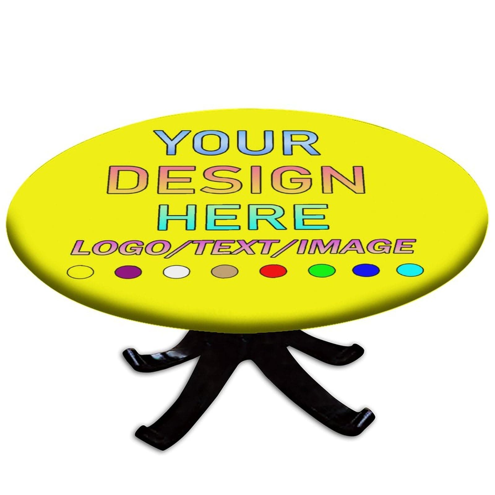 FLDRNKTP Custom Round Tablecloth with Elastic Edged Fitted Table Cover, Personalized Table Cloth Photo Text Logo Washable for Kitchen Restaurant Party Birthday, Yellow, Fit for 28" Table