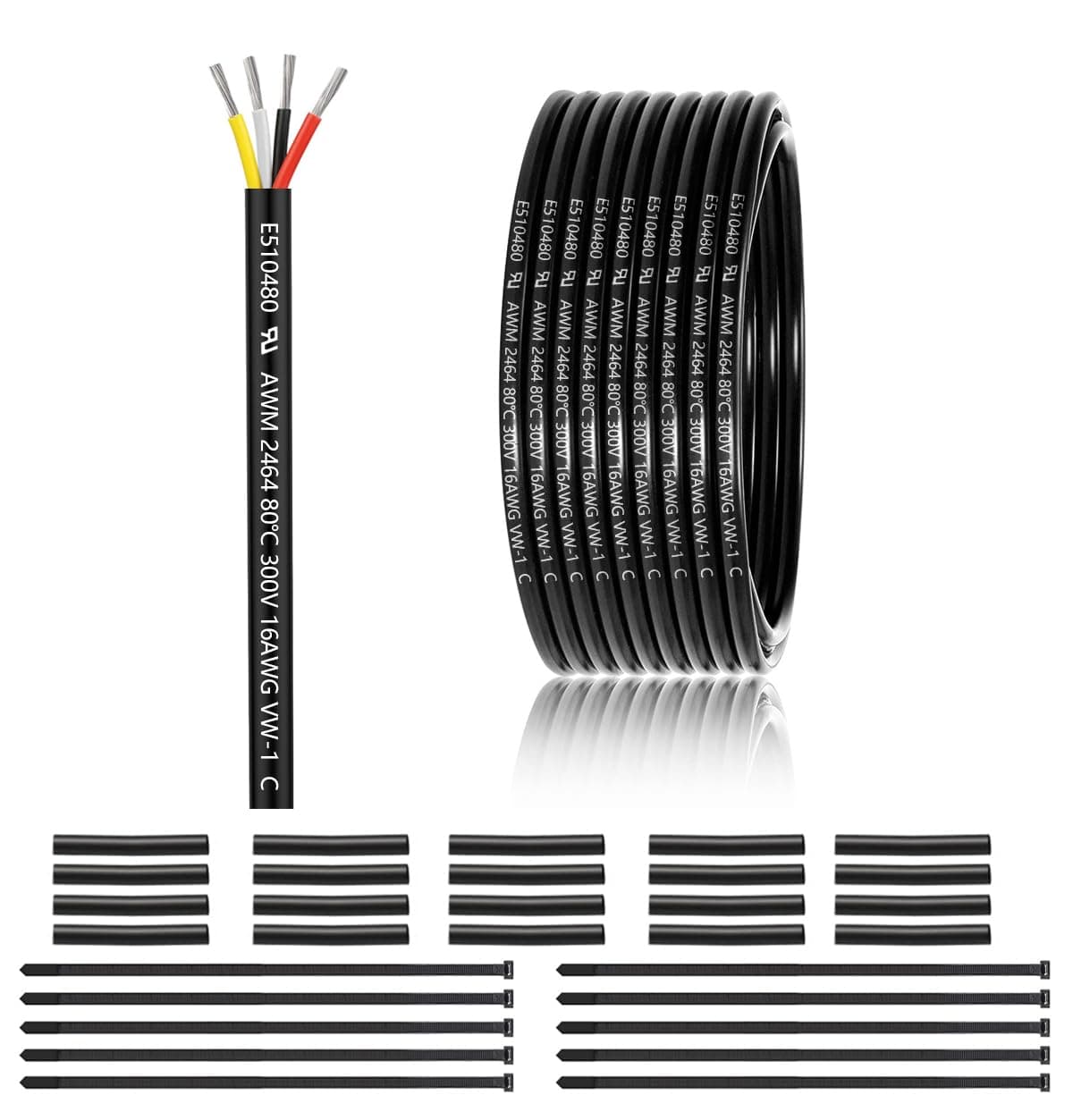 16 Gauge 4 Conductor Electrical Wire 50FT, UL 2464 16 AWG 4 Wire Cable Tinned Copper PVC Stranded 16/4 Core Wire for LED Lighting, Outdoor Low Voltage Extension Cable, Automotive etc.