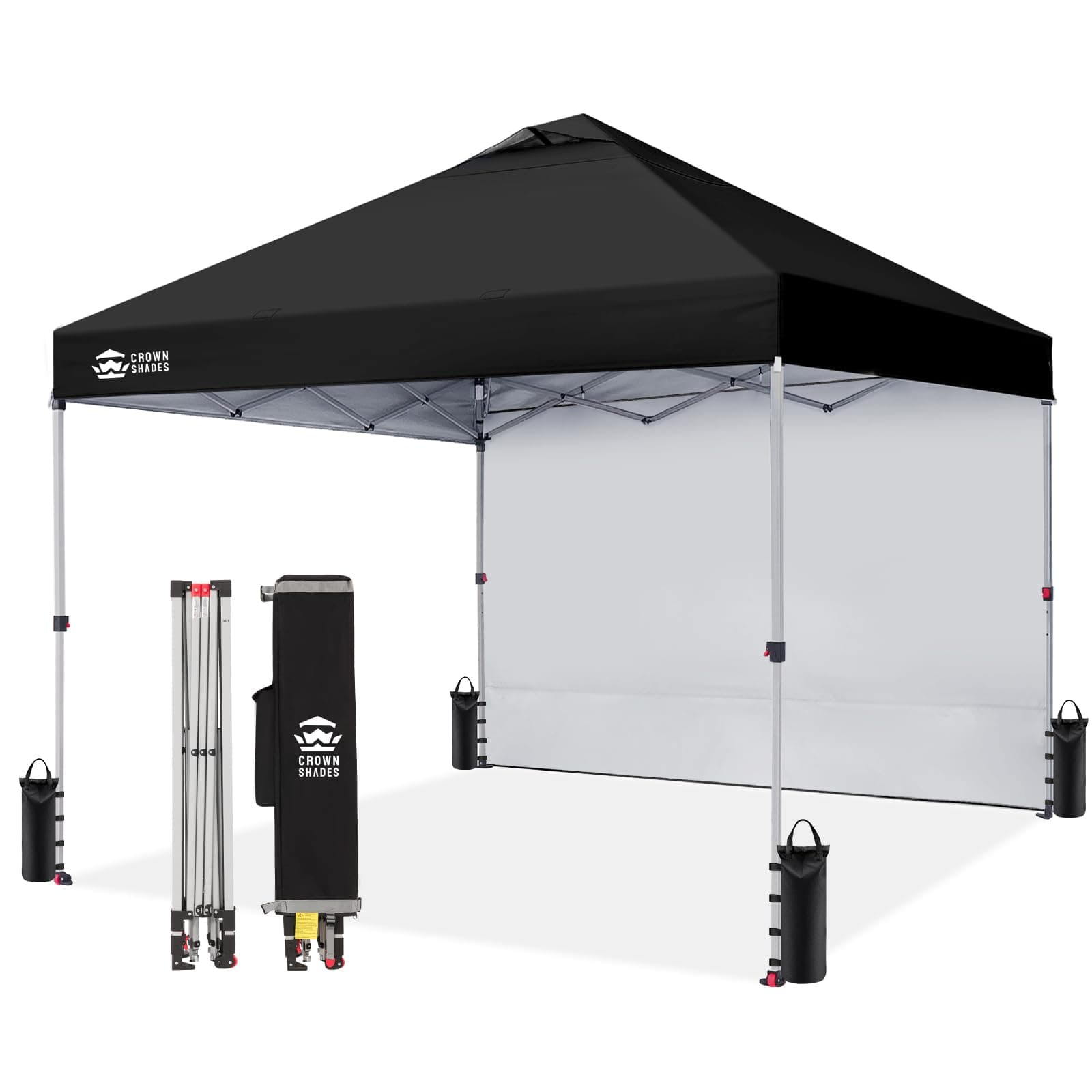 CROWN SHADES 10x10 Pop Up Canopy with 1 Sidewall, Canopy Tent, Black
