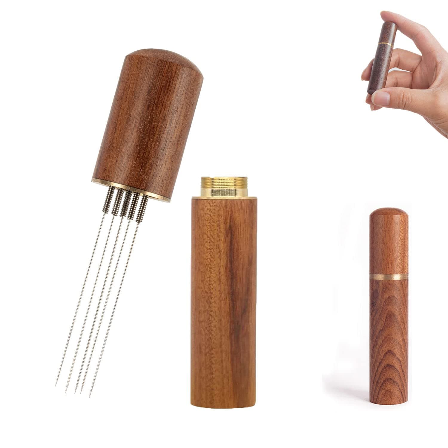 Espresso Coffee Stirrer, Portable Espresso Distribution Tool WDT Tool 5 Needles Espresso Stirrer with Natural Wood Handle and Stand Professional Espresso Tools (Rosewood)