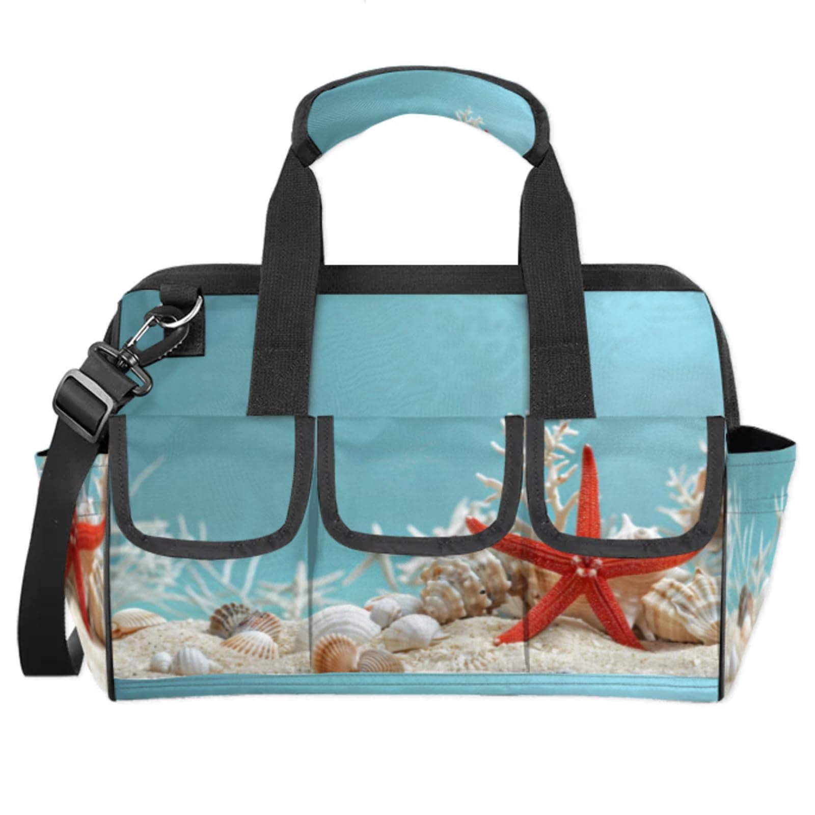 Adornori Seashells On Ocean Beach Heavy Duty Tool Bags for Men and Women 14.8 Inch, Soft Wide Mouth Tool Tote Organizer Bag with Adjustable Shoulder Strap