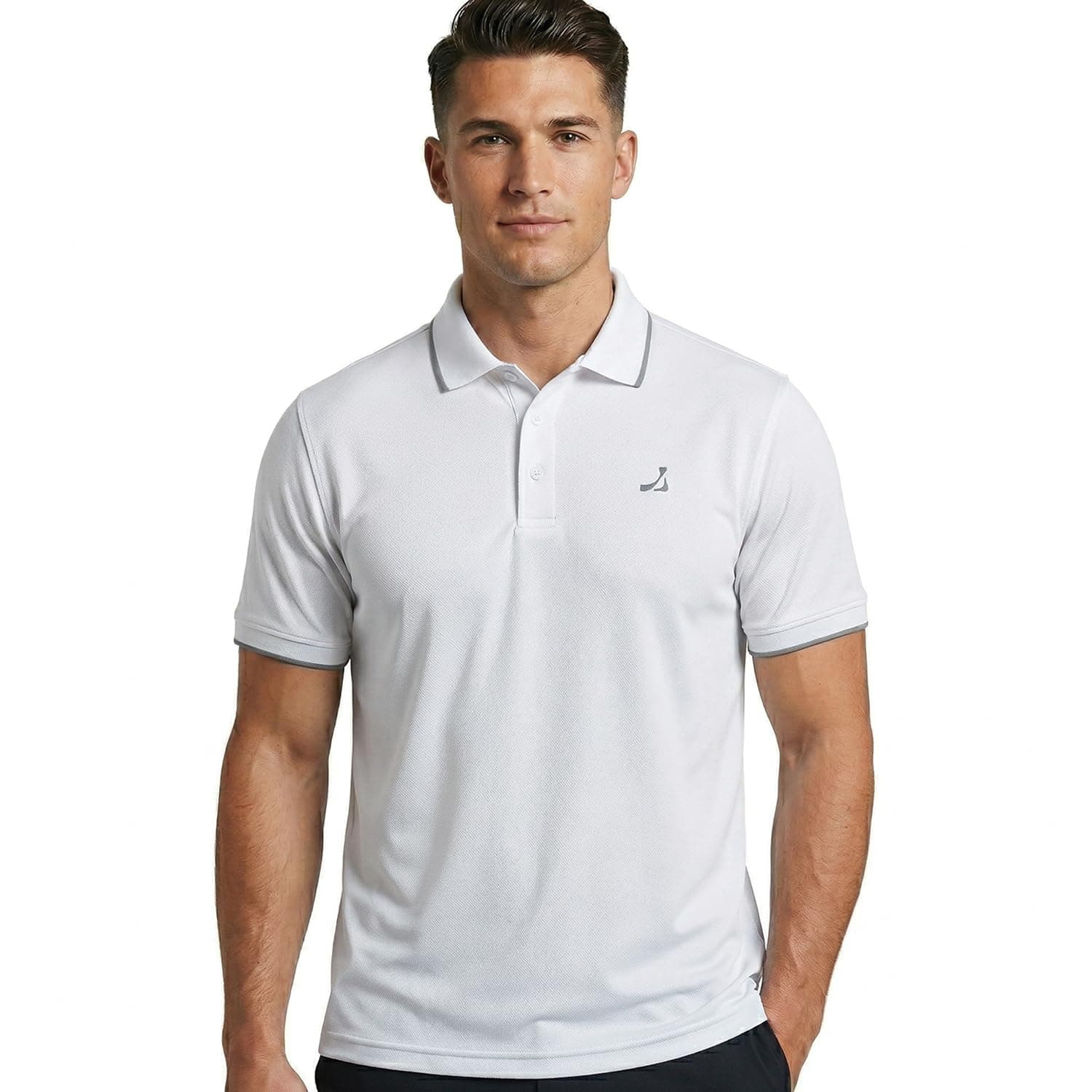Under Par Men's Golf Polo Shirt with Stretch Breathable Fabric UV Protection Moisture Wicking Gym Workout Quick-Dry Short Sleeve Sports T-Shirt for Men Adults Running and Work (White, XL)