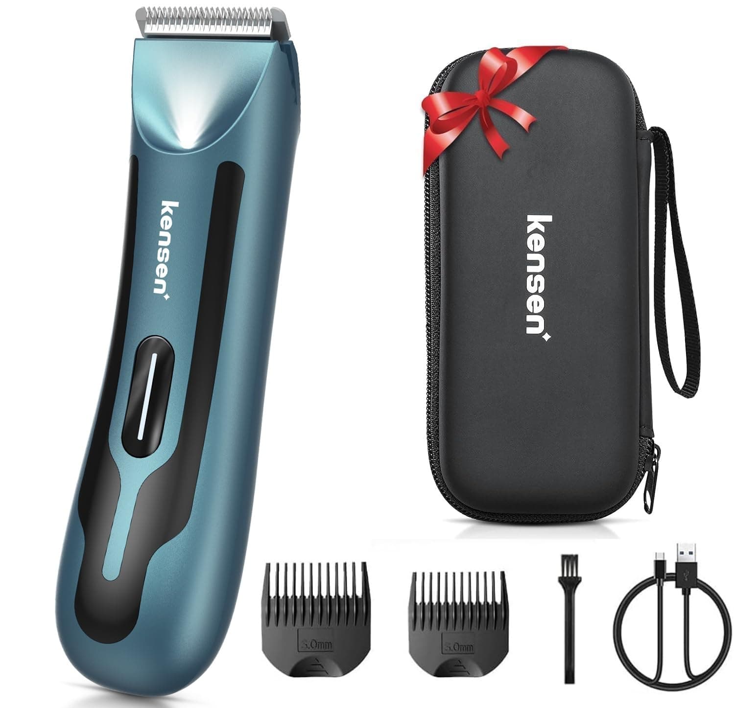 kensen Body Hair Trimmer Men - Manscape Electric Groin Hair Rechargeable Body Groomer for Private Parts, Waterproof Wet and Dry Pubic Hair Trimmer Men with LED Light Electric Balls Razor Body Shaver