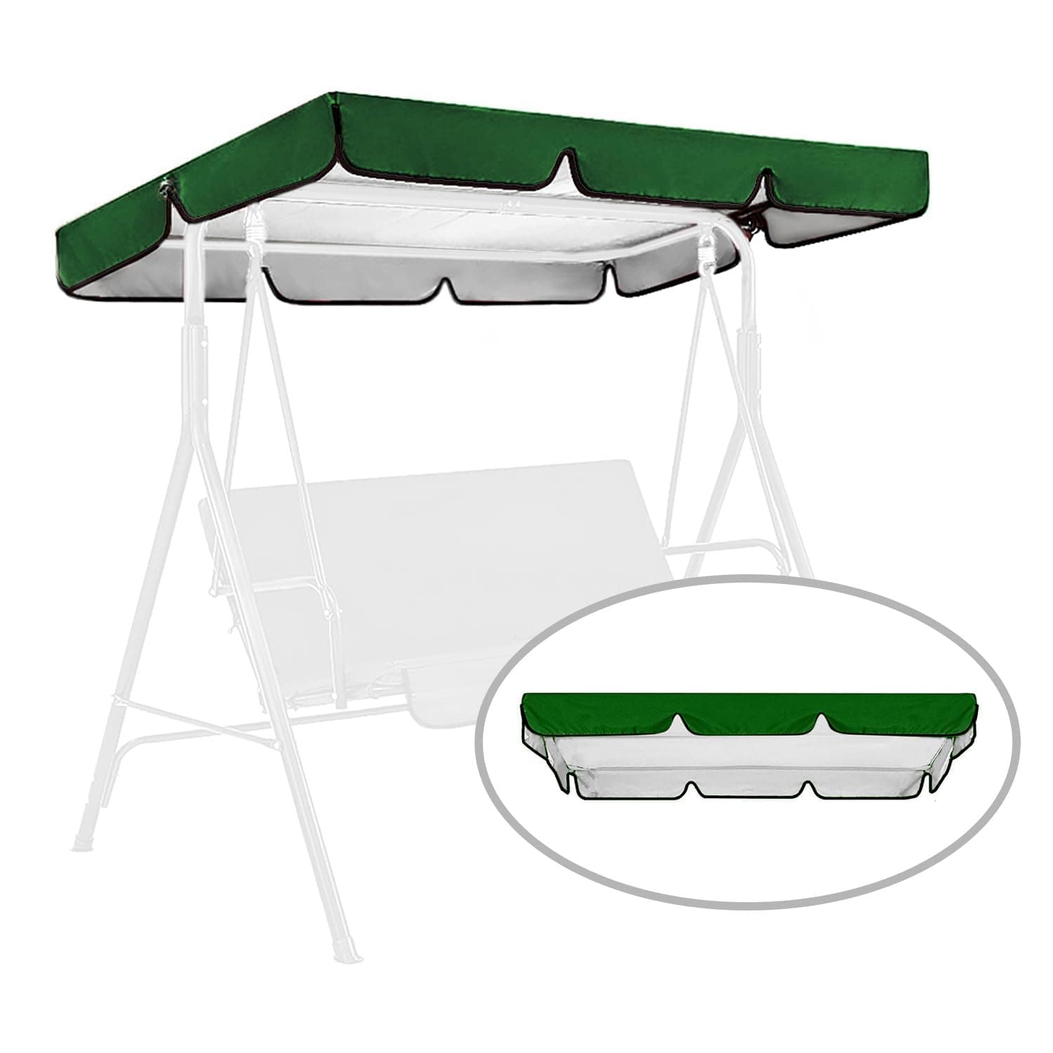 Swing Canopy Replacement for Outdoor Patio Swing Chair 2/3 Seater Waterproof Porch Swing Seat Canopy Cover Garden Hammock Top Cover for Seat Furniture, Canopy only (Dark Green, 75×52×5.9 Inch)