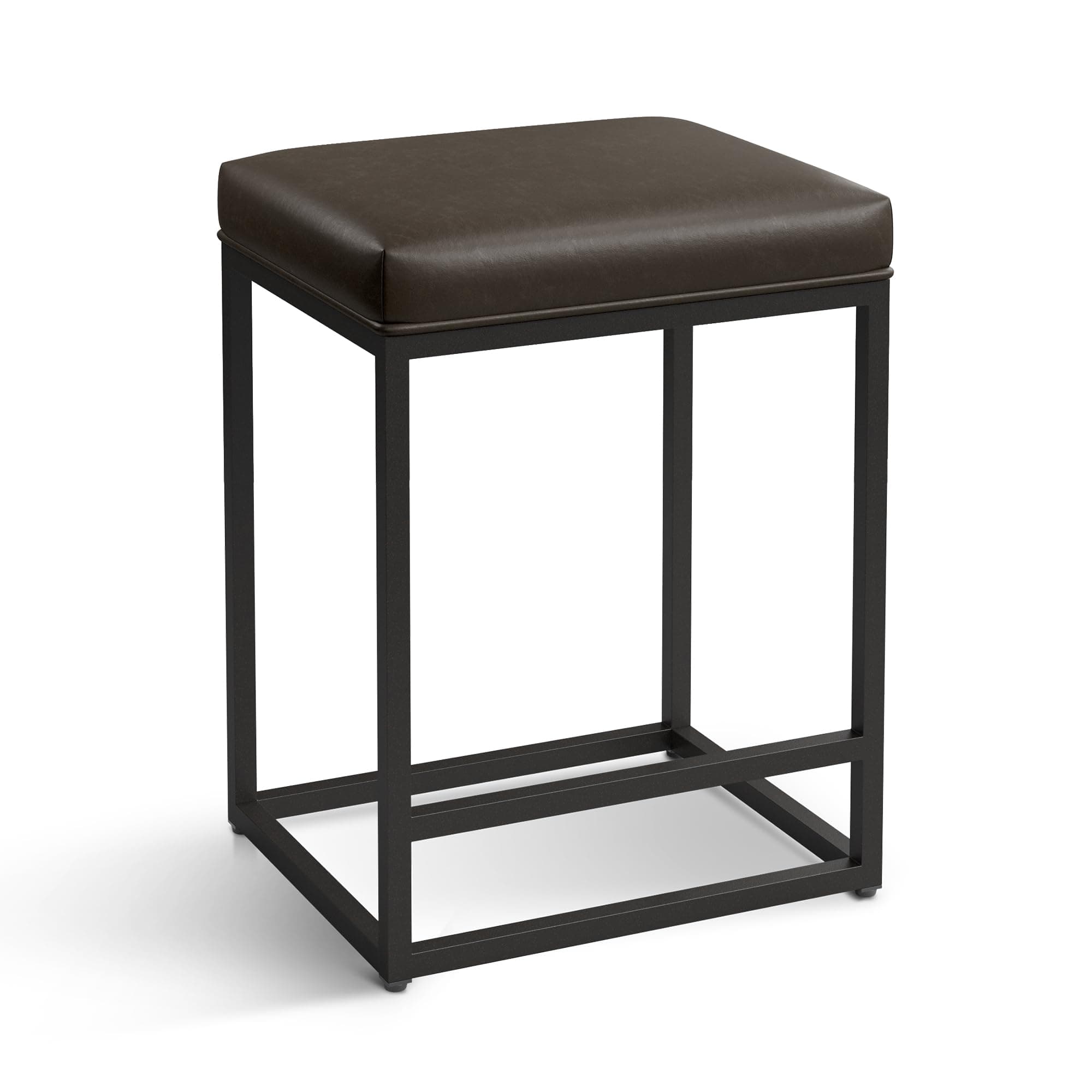 ALPHA HOME 24 Inch Counter Height Bar Stools, Upholstered Bar Stools for Kitchen Island, Counter Stools with Faux Leather Cushion and Sturdy Metal Frame, Modern Barstools, Grey