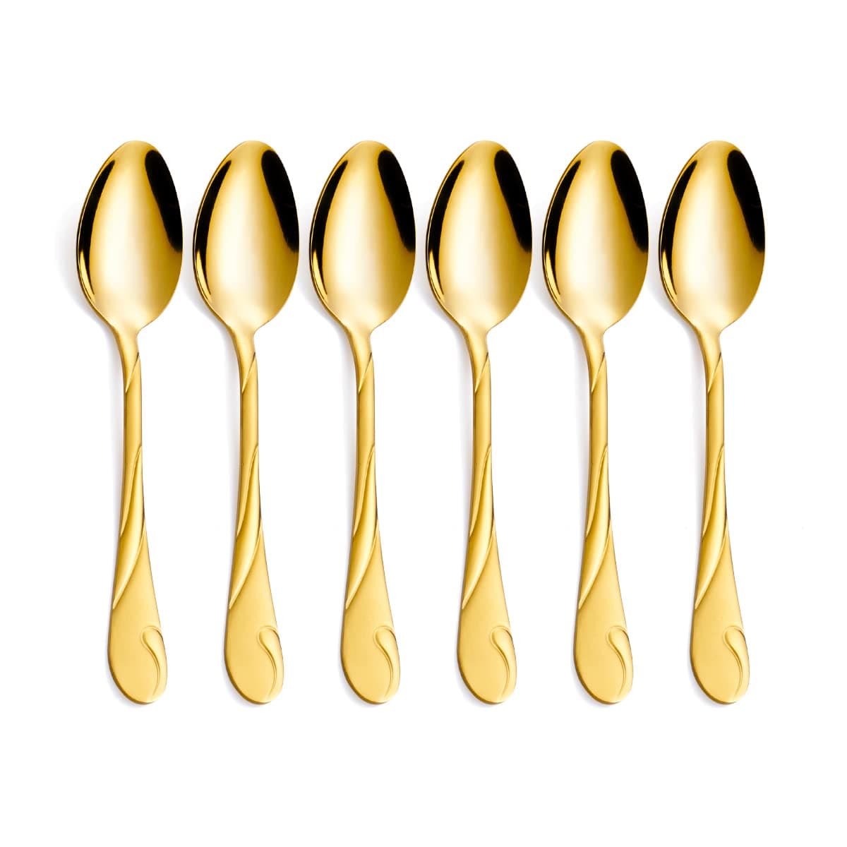 Gold Dessert Spoon Set, Seeshine 6.5-inch Stainless Steel Shiny Gold Teaspoon, Espresso Coffee Spoon, Set of 6