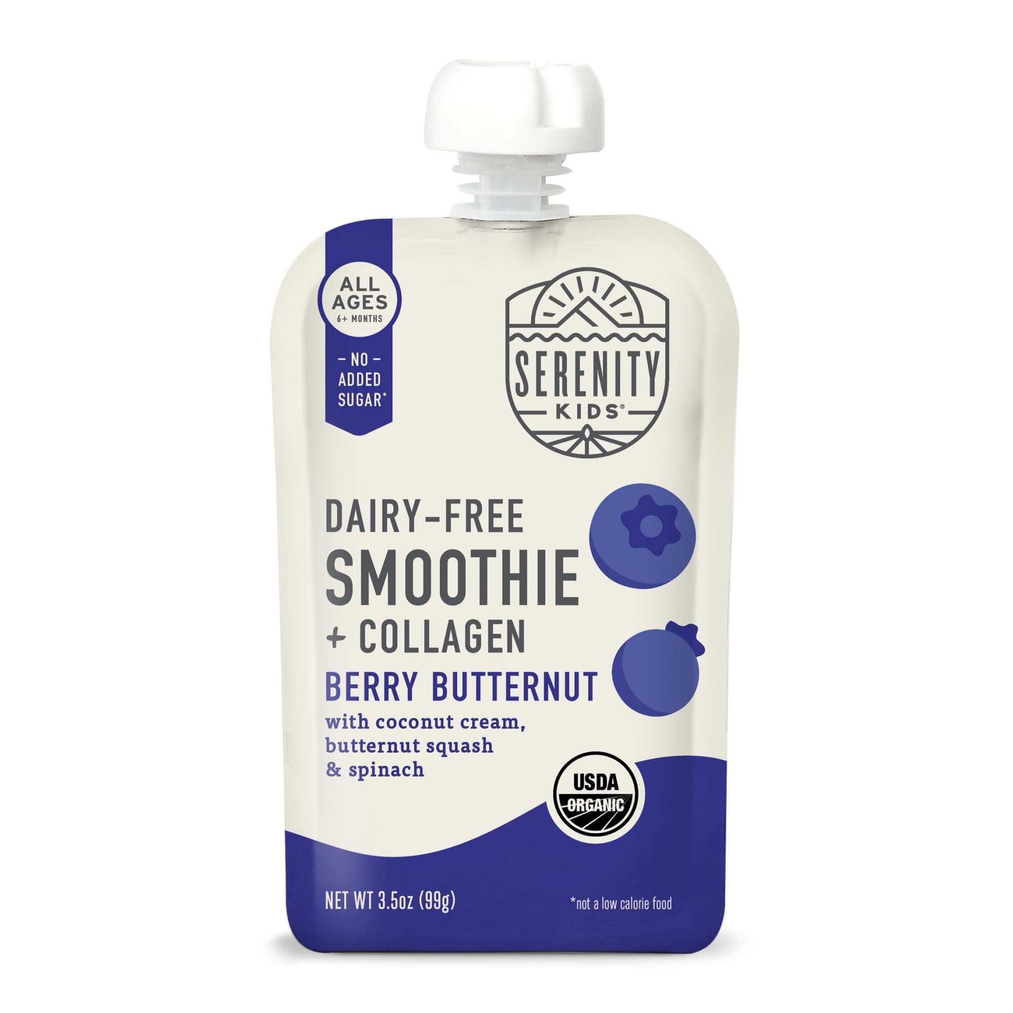 Serenity Kids 6+ Months Smoothie Baby Food Pouch - USDA Organic Dairy Free Baby Snacks - Protein-Packed Toddler Snacks - No Added Sweeteners Fruit Pouches - Berry Butternut, 3.5 Fl Oz, Pack of 6